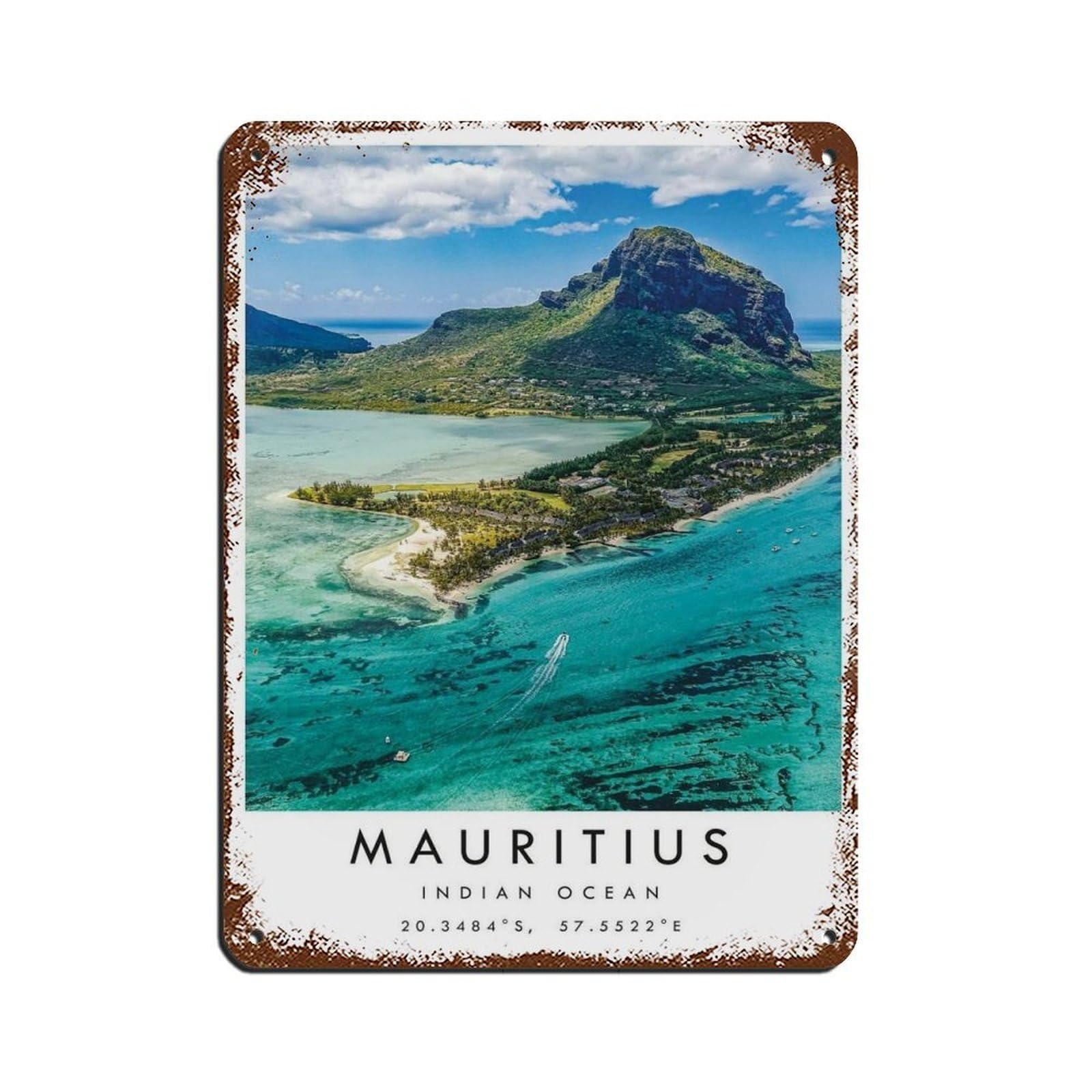Mauritius Travel,Mauritius Poster Retro Poster Metal Tin Sign Chic Art Retro Iron Painting Bar People Cave Cafe Family Garage Poster Wall Decoration 12x16inch(30x40cm)