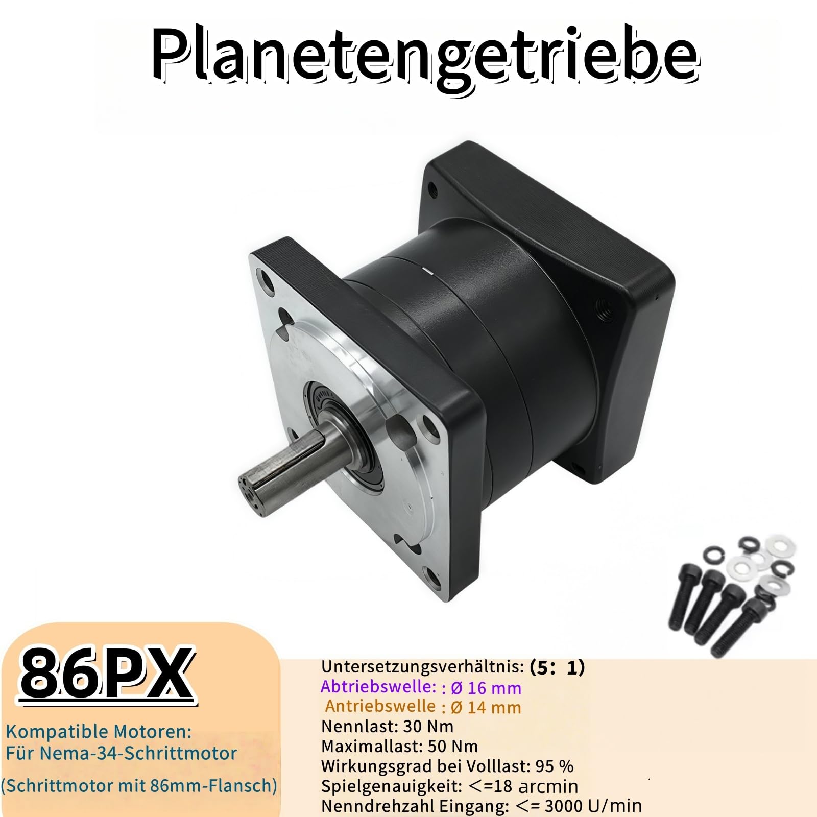 Nema34 Planetengetriebe Übersetzung 5:1 Übersetzungsverhältnis 3000RPM Getriebekopf für 14mm Nema 34 57mm Schrittmotor Getriebekasten zur Motorkraftverstärkung Untersetzungsgetriebe für CNC