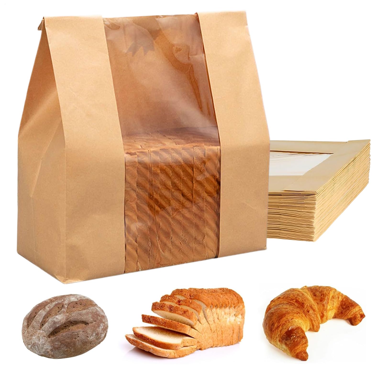 Bolsas de papel para pan de molde y almacenamiento de aperitivos con ventana transparente 50 ud