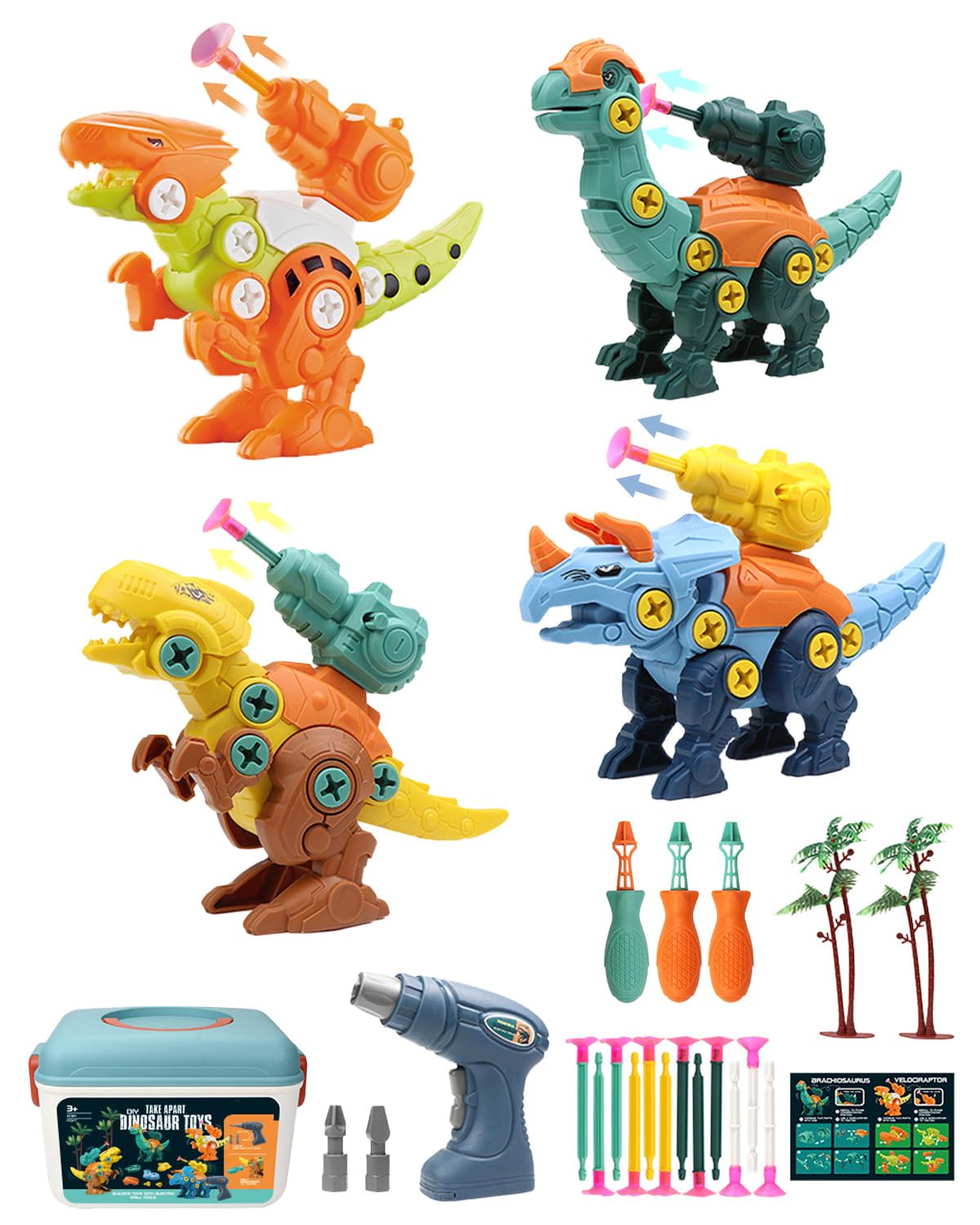 Take Apart Dinosaur Toys for Kids, STEM Building Construction Toy Set with Electric Drill & Storage Box, DIY Assembly Dinosaur Kit for Boys & Girls Ages 3-6, Educational Pretend Play Gift for Toddlers