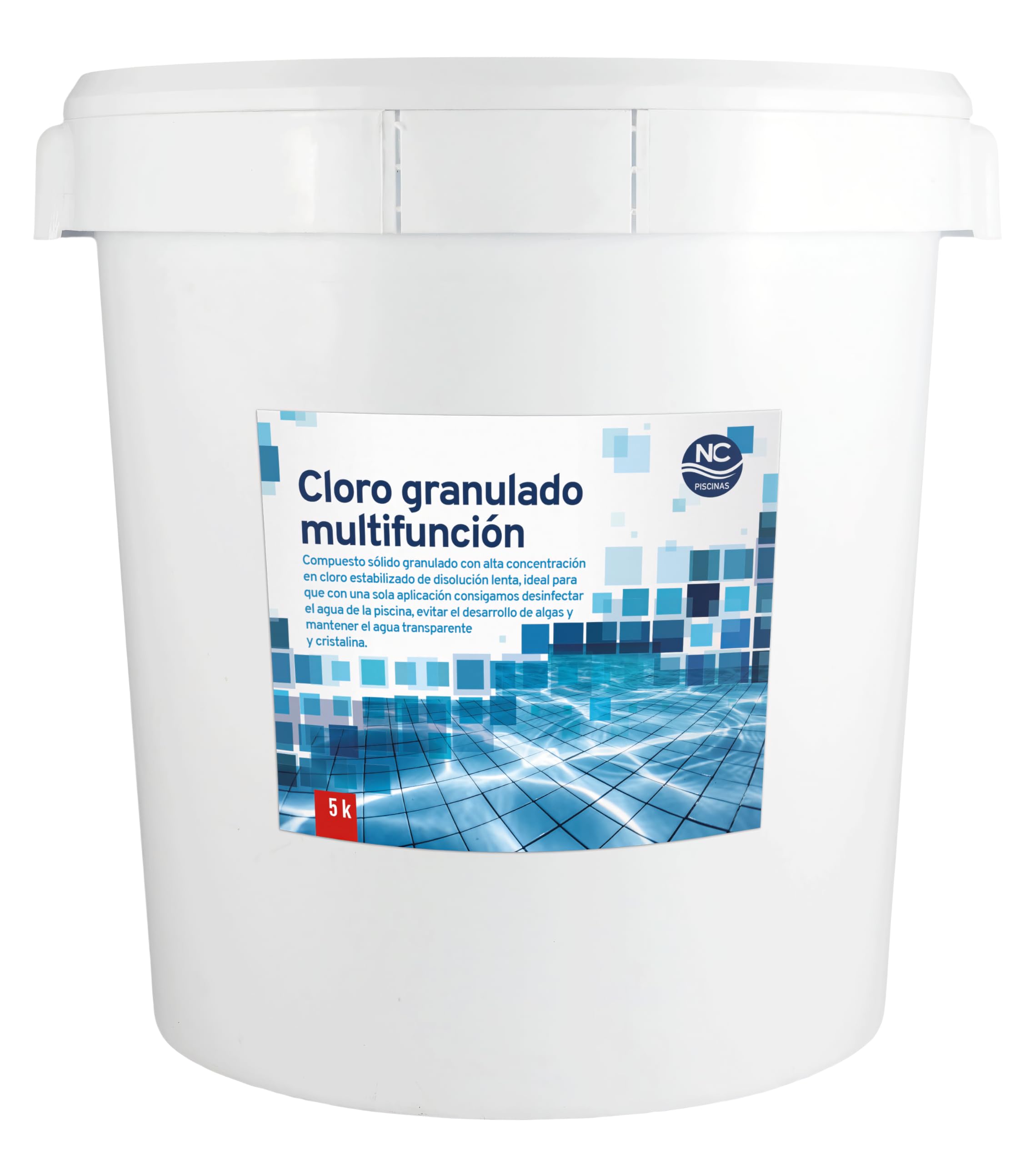 NC Cloro Granulado Multiacción 5 kg para Piscina | Disolución lenta, desinfectante, alguicida, bactericida, floculante y estabilizante, Fabricado en España
