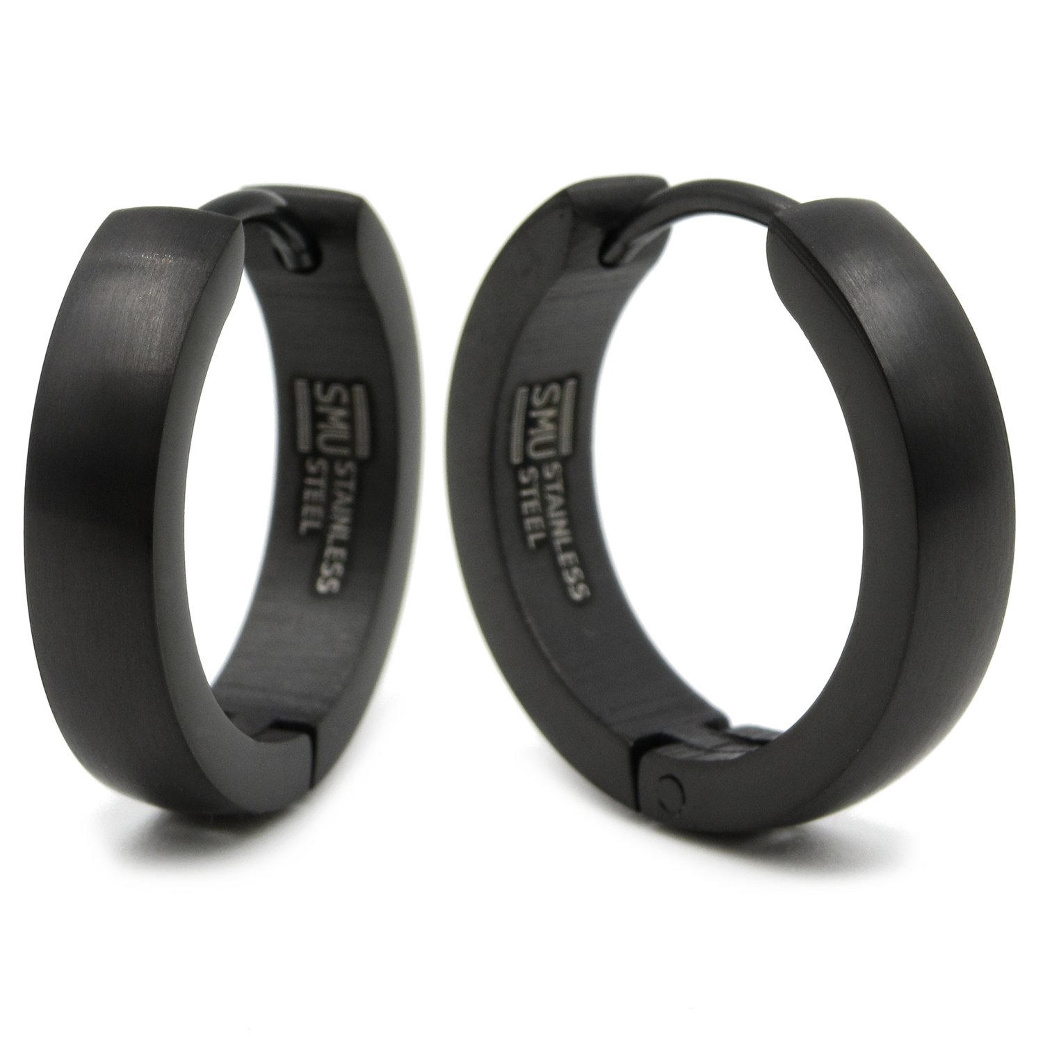 Stainless Steel Curved Face Round Hoop Men Earrings Gold Silver Black 18mm