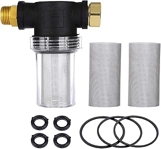 Sediment-Filteraufsatz Gartenschlauch, Wassersiebfilter, Inline-Filter für Sedimente, Garteneinlasswasser, 40 Netzsieb, plus 2 extra 40 Netz-Sieb-Sets, 1,9 cm (3/4 Zoll)