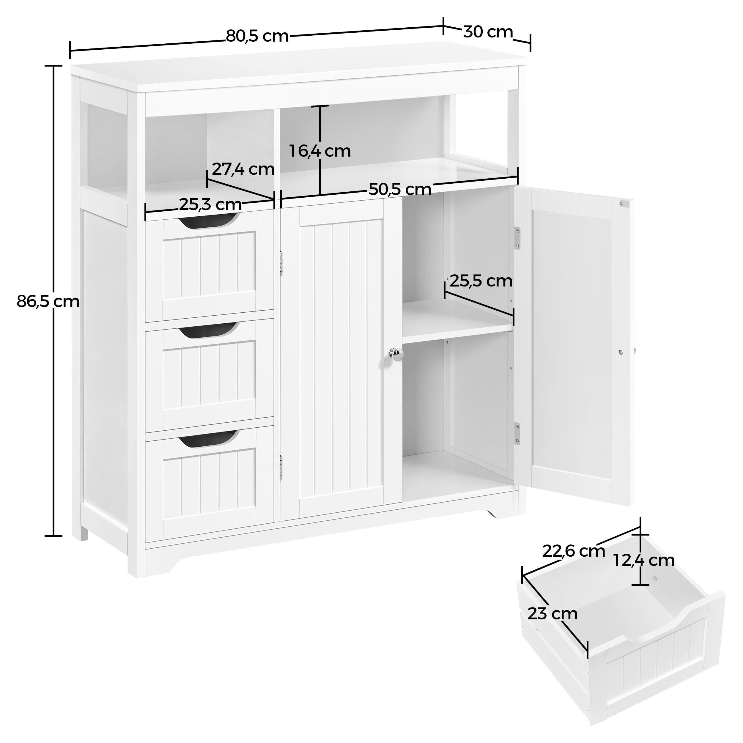 Yaheetech Armario de Baño Suelo Mueble de Baño 80,5×30×86,5cm Blanco | con Cajones y Estante Ajustable Mueble con Puertas Salón Aparador Cocina