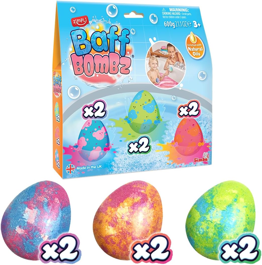 6 x Large Egg Baff Bombz, Alternative Easter Chocolate Treat, Children's Birthday Gift, Vegan Friendly & Cruelty Free