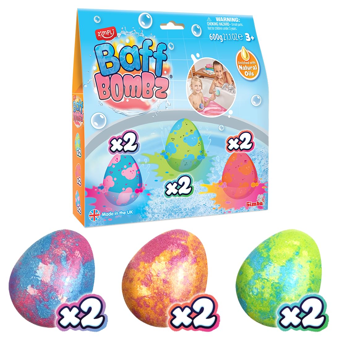 6 x Large Egg Baff Bombz, Alternative Easter Chocolate Treat, Children's Birthday Gift, Vegan Friendly & Cruelty Free