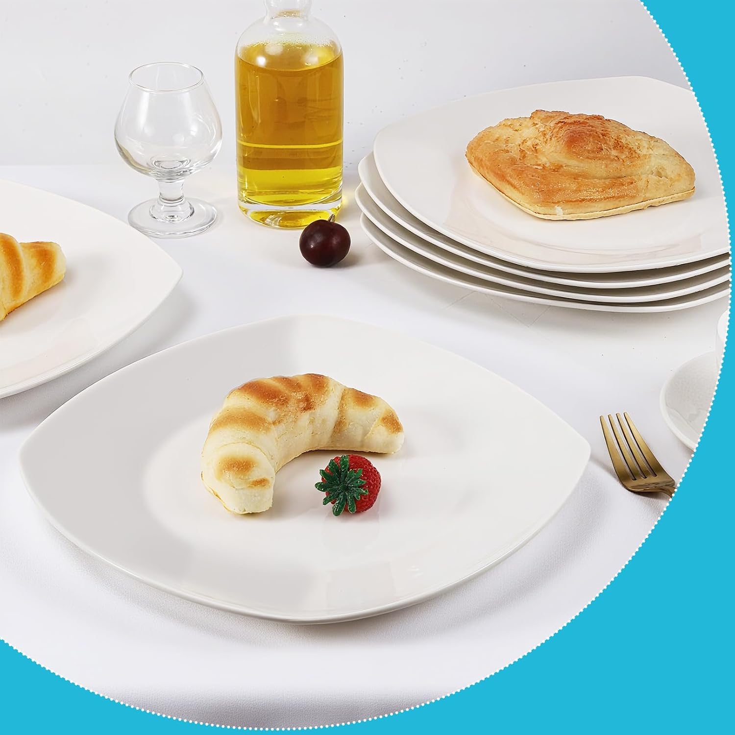 Square Dinner Plates, Set of 6, White, 10.5 Inch image 5