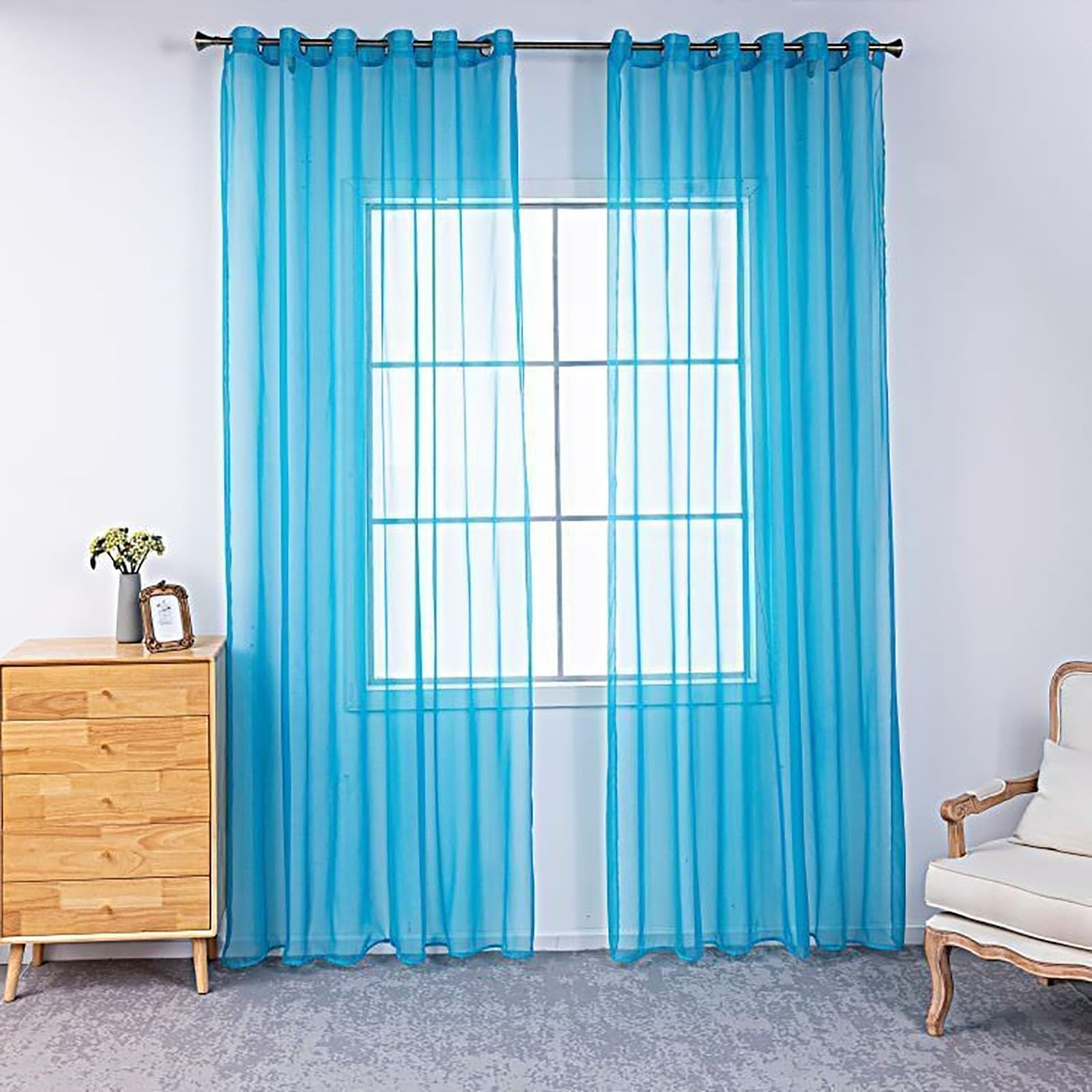 BOYOUTH Solid Color Sheer Voile Curtains,Grommets Window Gauze for Bedroom,Living Room,Hotel,Blue,2 Panel,39 x 98 Inches — image 1