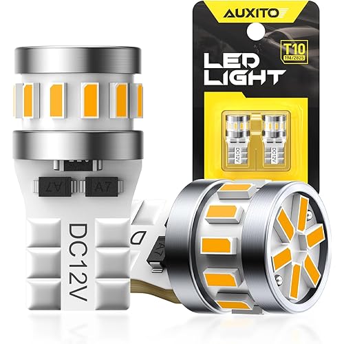 AUXITO Latest 194 LED Bulbs Amber Yellow, Canbus Error Free 168 2825 T10 W5W LED Bulb for Car Dome Door Map Courtesy Trunk Cargo Exterior Marker Lights, Pack of 2