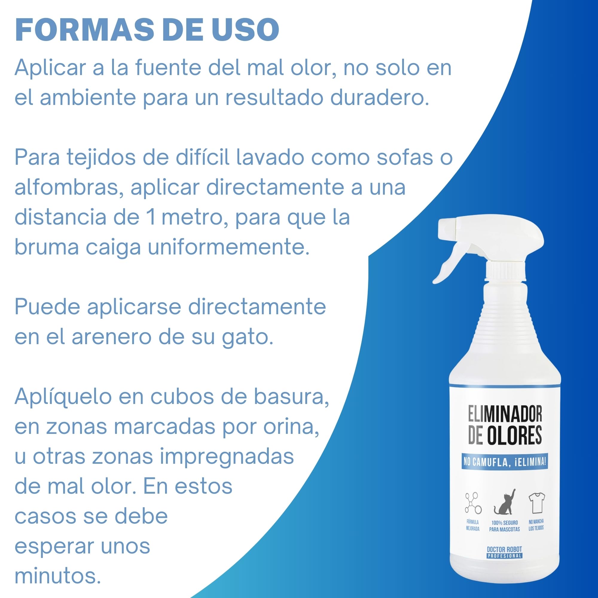 Eliminador de olores instantaneo - Anti Olor orina de Gato, Perro, Tabaco, Humedad, Basura. Seguro para Animales y Tejidos. No camufla, Elimina.