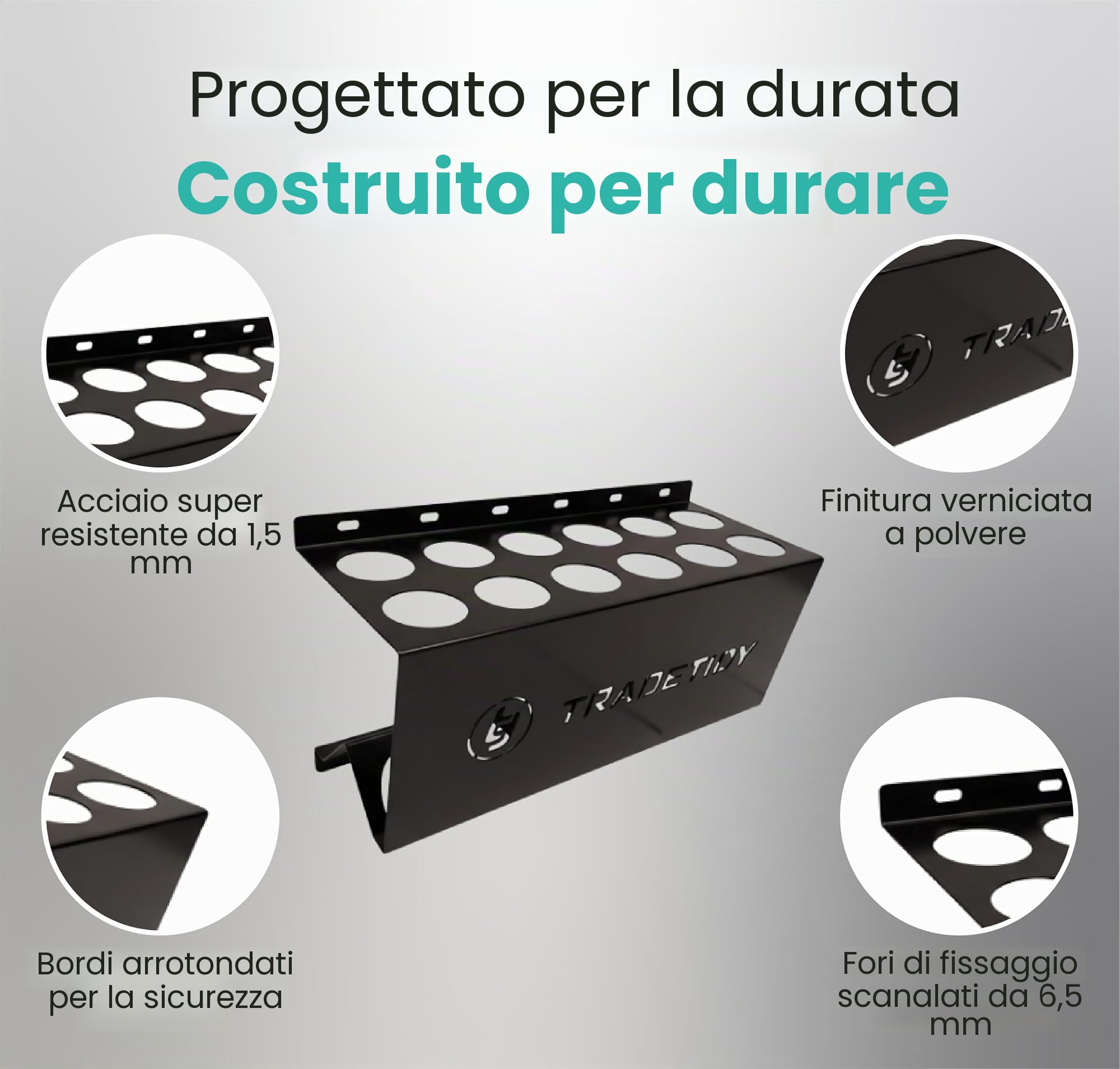 TradeTidy - Supporto per tubo sigillante in silicone, 12 tubi, in acciaio, 396 mm, colore: nero