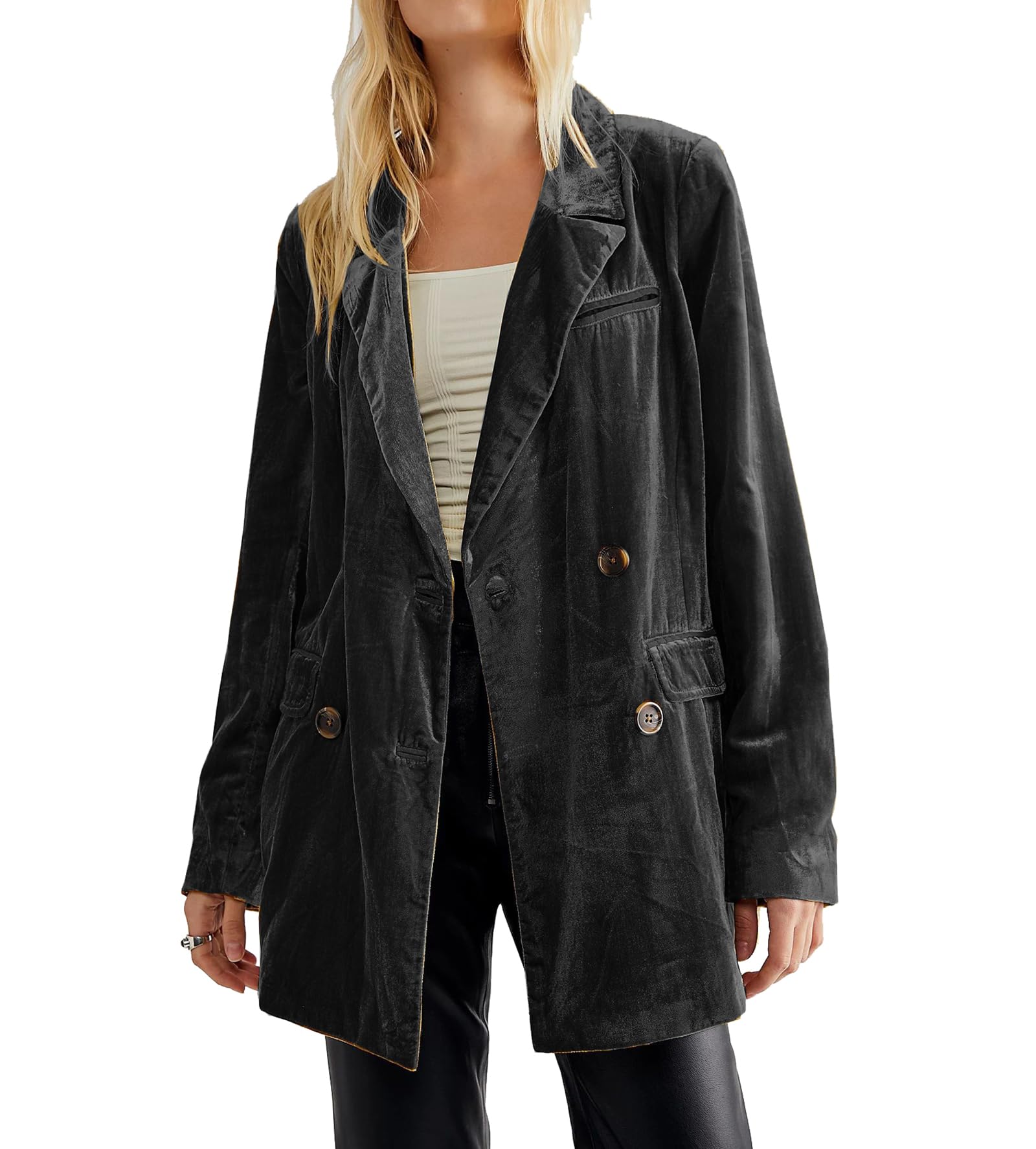 cffvdiz Womens Velvet Jacket Split Blazer Business Casual Oversized Long Blazer Suit Coat