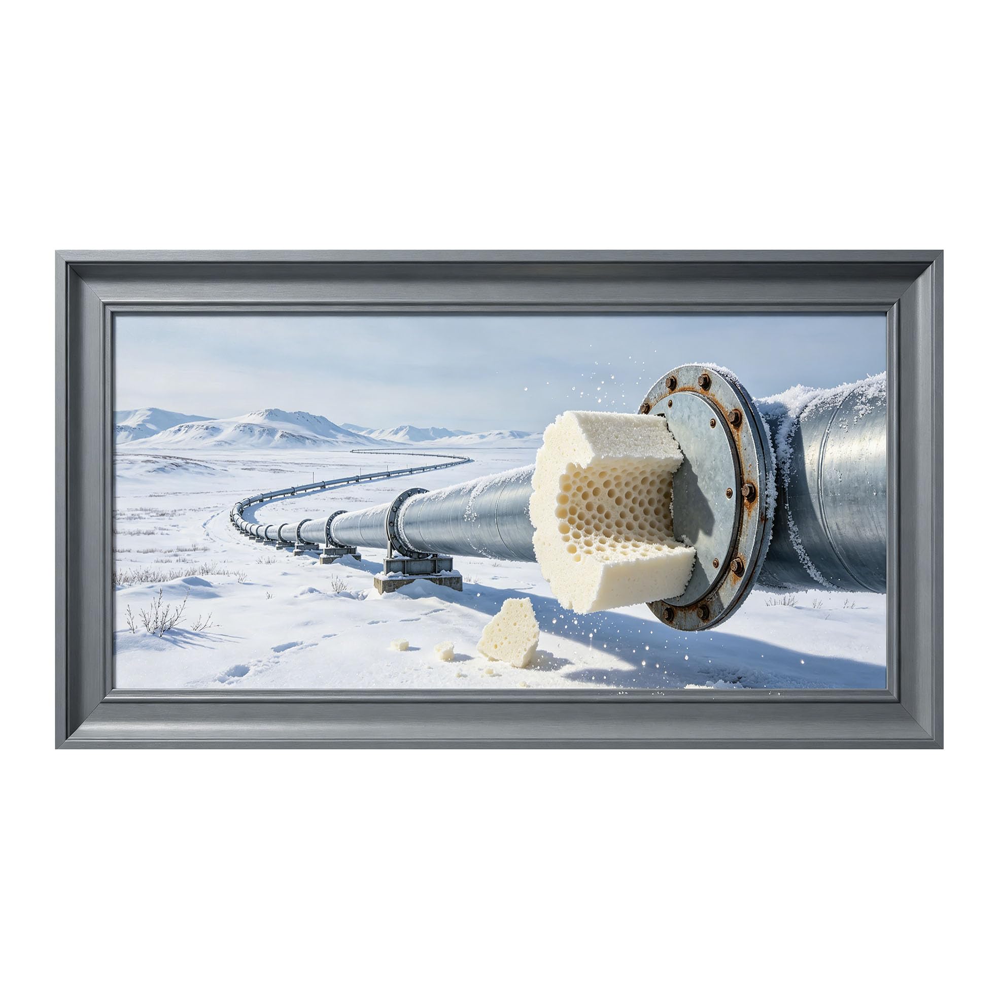 Yzpallescene 3D Framed Wall Art 50cm×100cm Snowy Industrial Pipeline Arctic Wilderness Panoramic Realistic Large Size SelfAdhesive Removable Wall Decor Prints Artwork for Living Room Bedroom Office