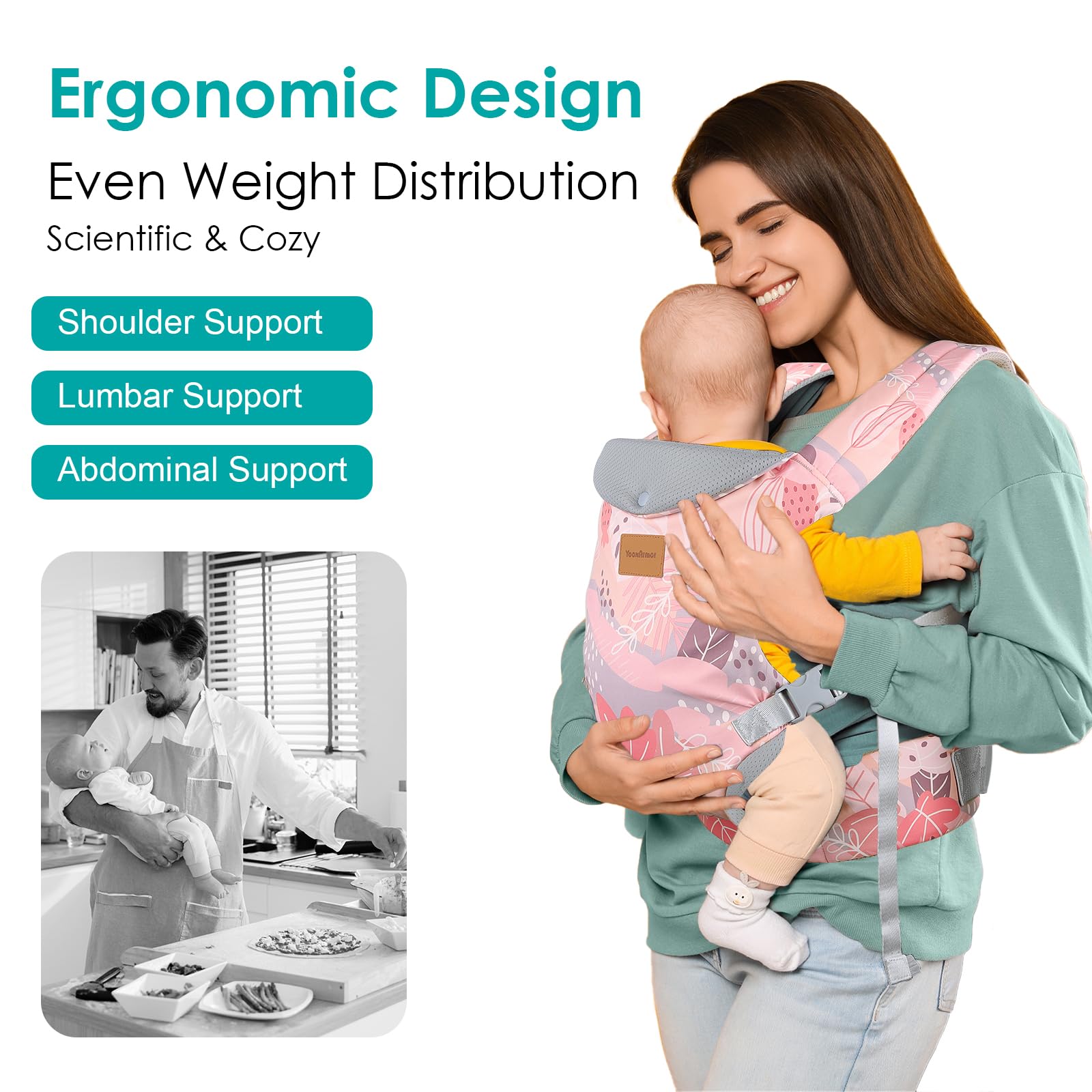 YooxAromr Marsupio Neonato,Ergonomico Regolabile Marsupio per Neonati di 3-36 Mesi,Porta Bebè per Bambini da 3-30kg,Voltato verso l'interno e verso l'esterno,Anteriore e posteriore