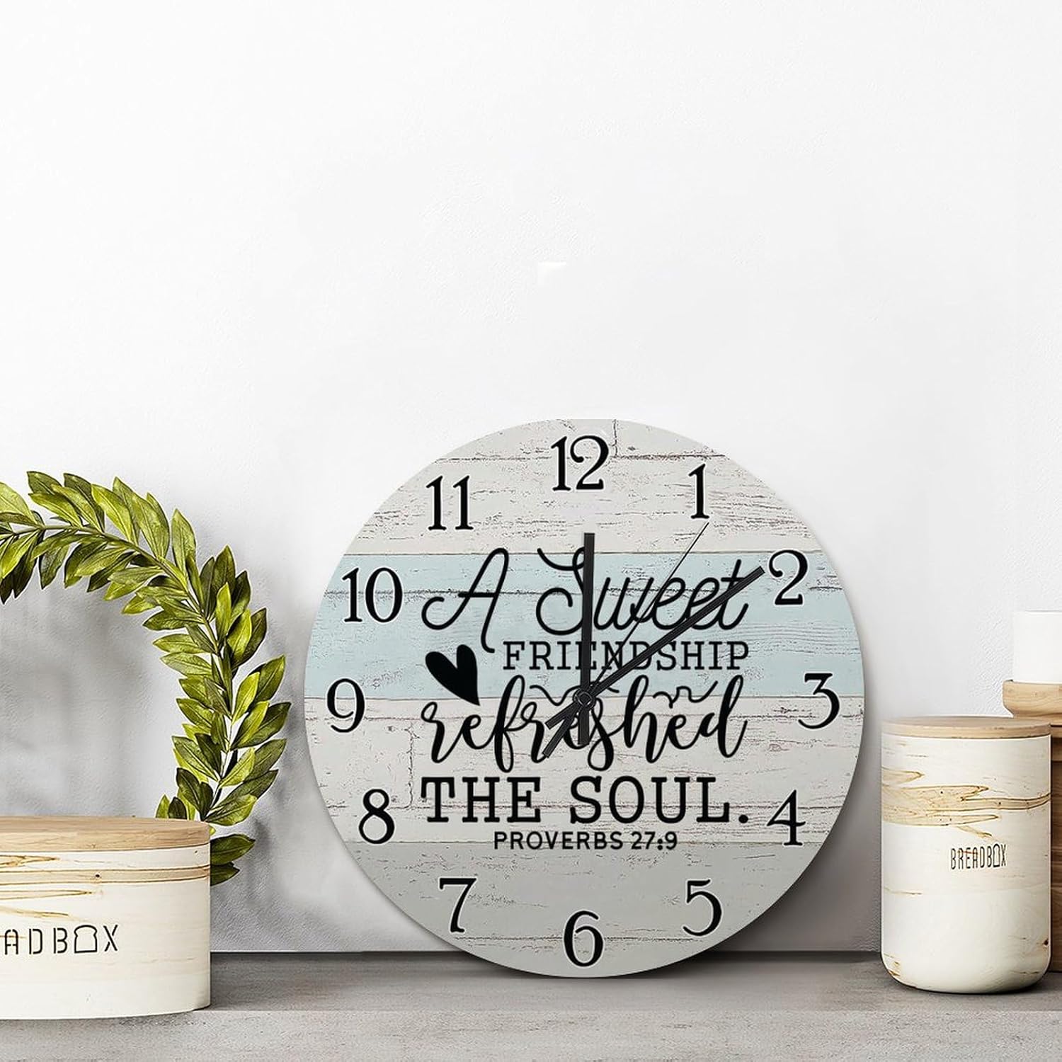 Bible Verse Clock A Sweet Friendship 15 Inch Wooden Wall Clocks Battery Operated Clock Silent Non-Ticking Scripture Print Decor for Bedroom Living Room Farmhouse Wall Decor