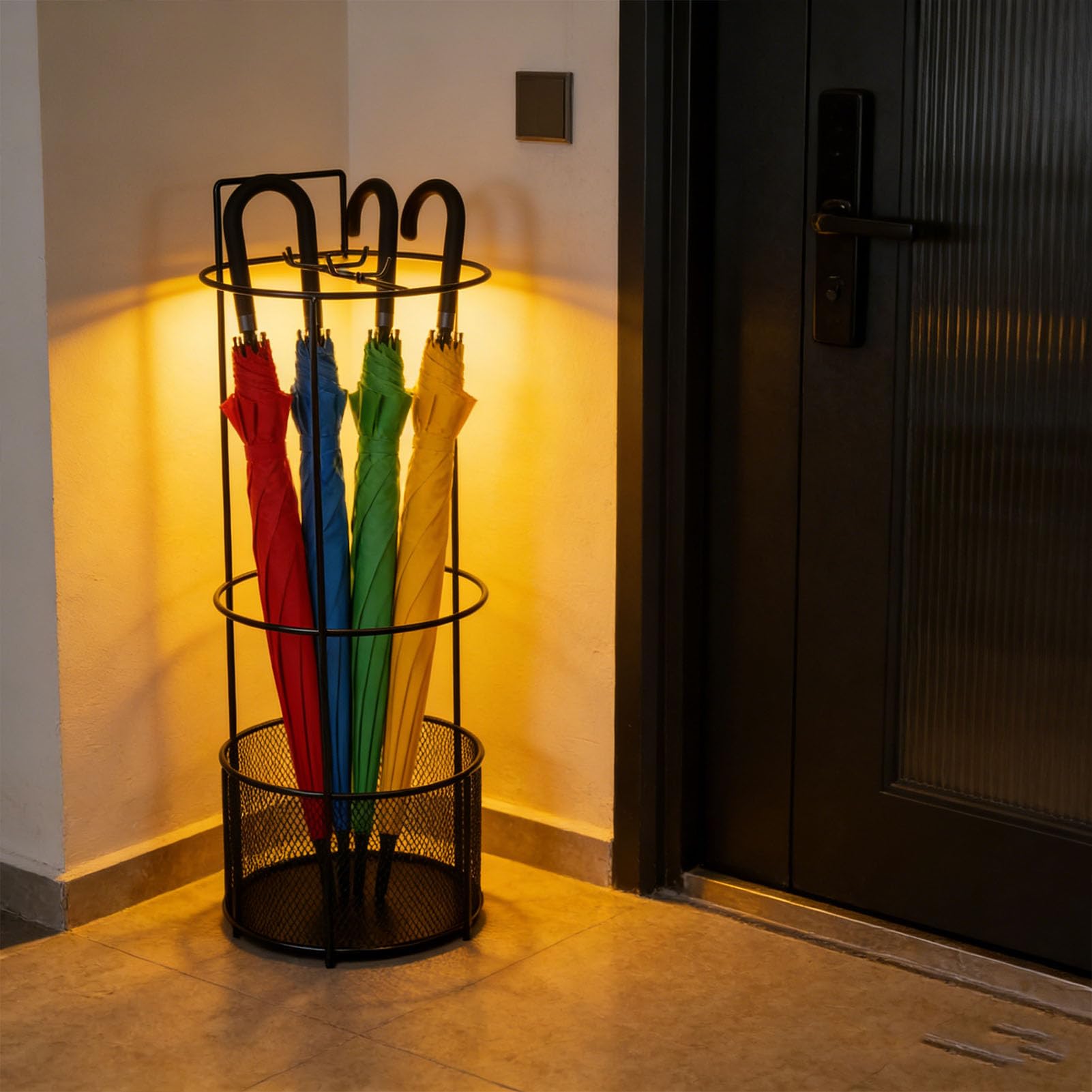 Asixxsix Portaombrelli, Portaombrelli in Metallo e Ferro di Alta qualità con Design a Rete Cava per il Drenaggio Dell'acqua, Organizzatore Indipendente per L'ingresso di Casa e Ufficio,
