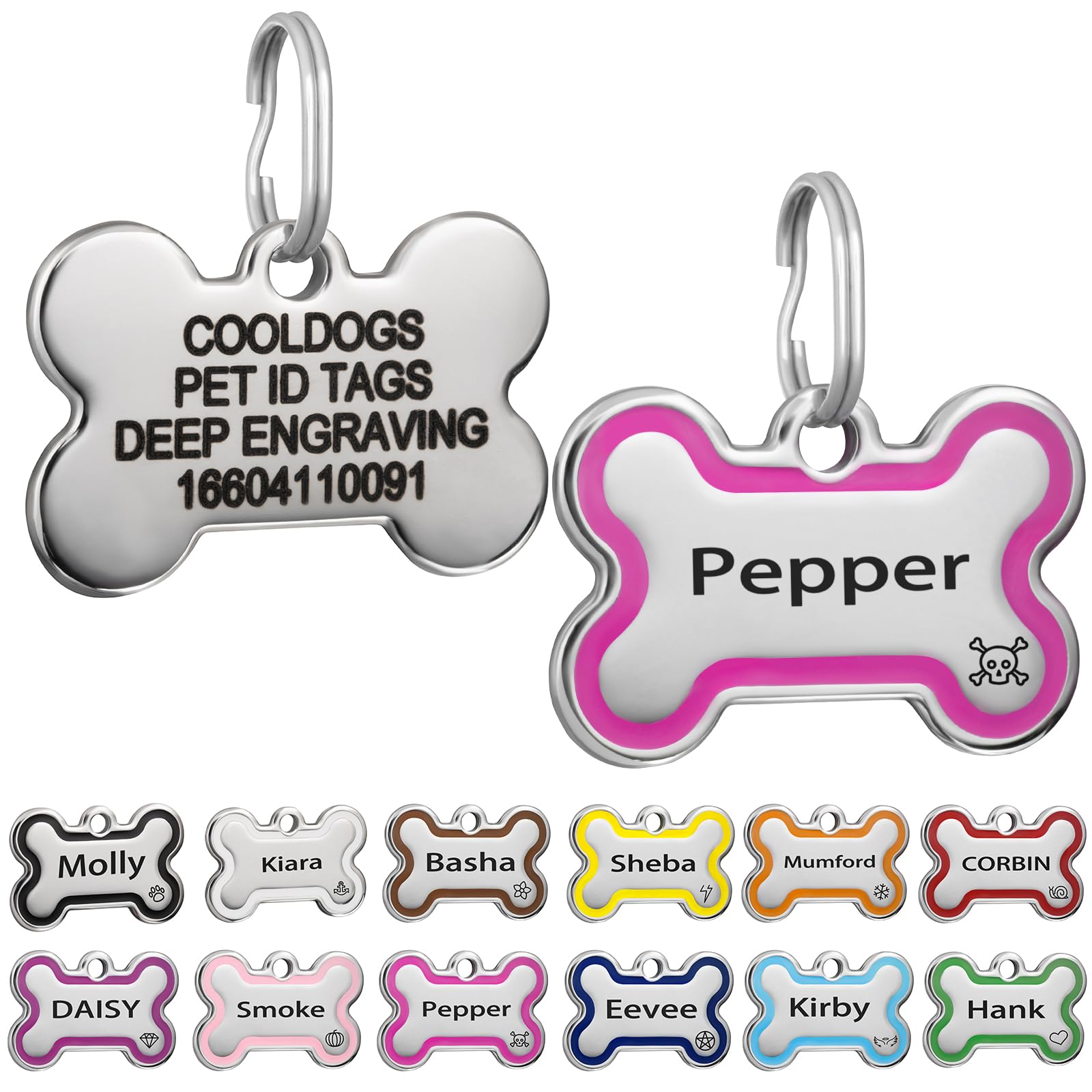 CoolDogs Stainless Steel Enamel Pet ID Tags for Dogs and Cats, Personalized Dog Tags,Cat Tags,Custom Engraved Dog Name Tag,Cat Name Tag with up to 5