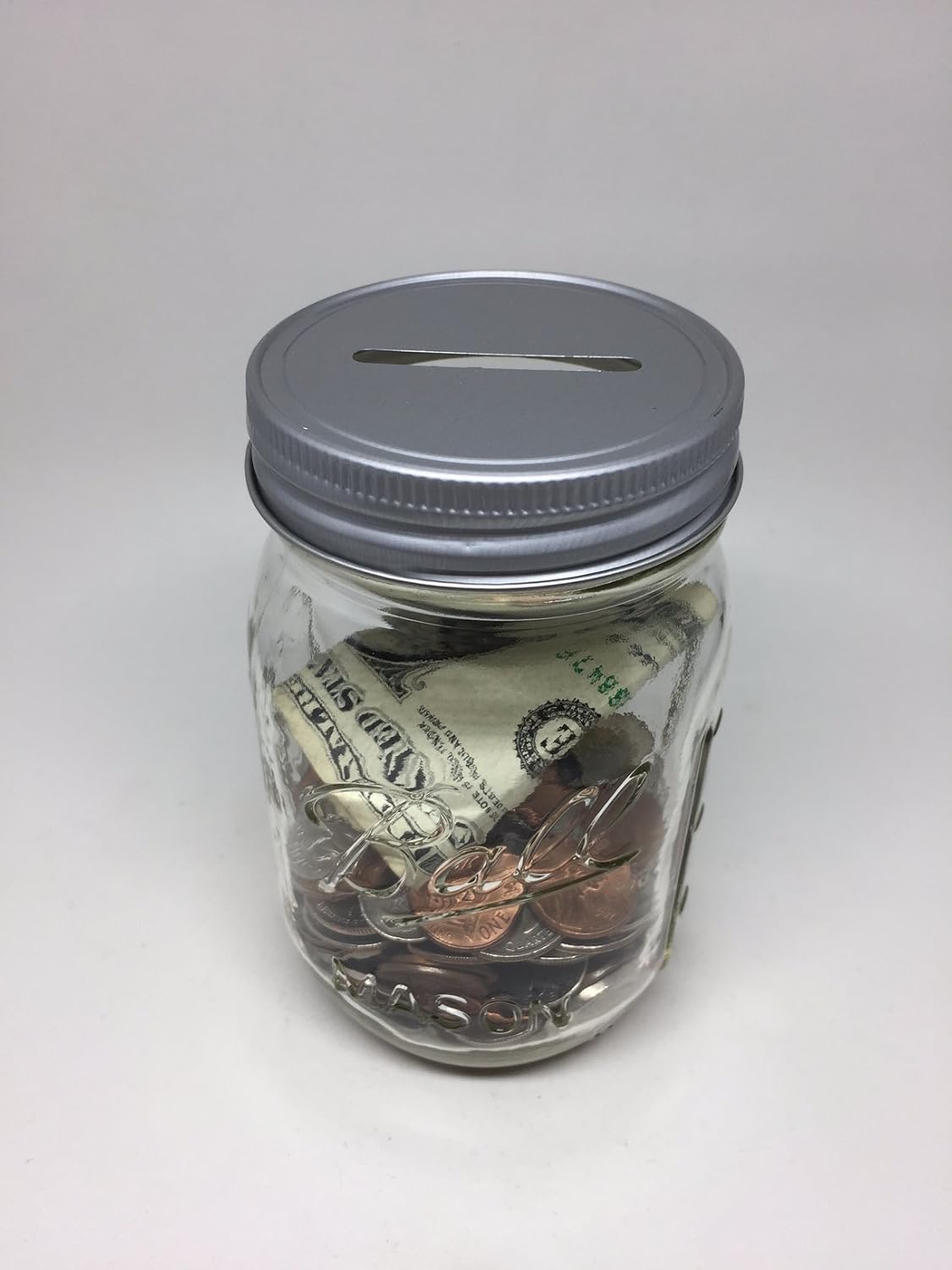 1 Mason Jar with 1 Piece Slotted Lid Regular Mouth Pint 16 Oz Piggy Bank for All Ages (Clear)