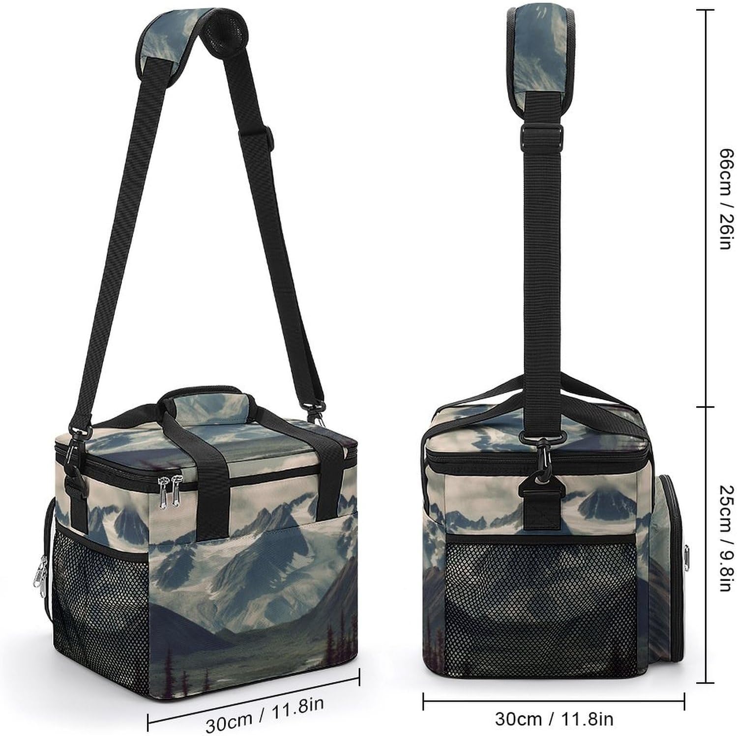 Camping Ice Pack, Alaska Mountains Print Cooler Bag, 22.5L Large Capacity Insulated Lunch Tote Bag for Outdoor, Picnic, BBQ, Travel, Work