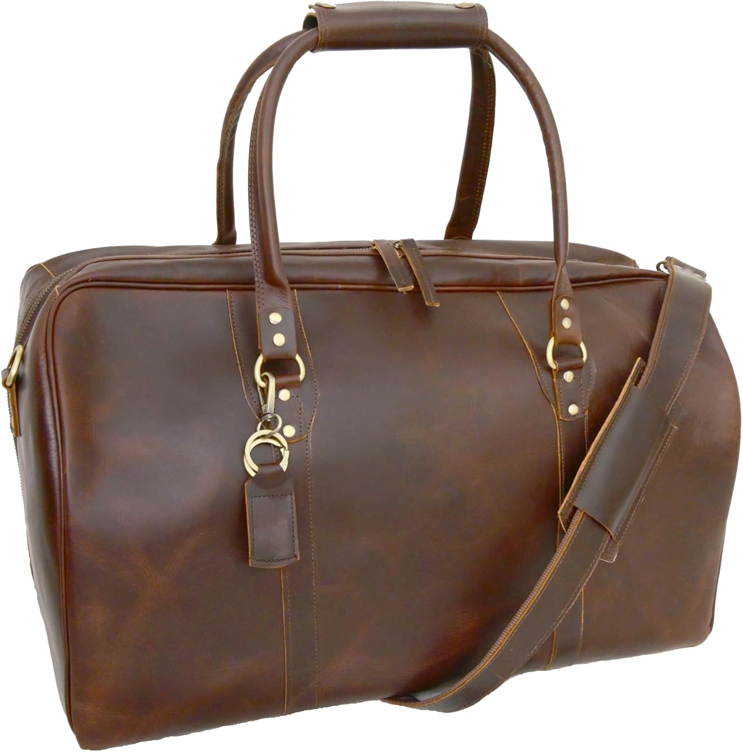 THE M&G BAGS Leather Travel Duffel Bag for Men & Women, Classic Retro Weekend Overnight Zipper Bags with Adjustable Shoulder Strap, Cabin Friendly Carry On Gym Sports Duffle Luggage - 22 Inch