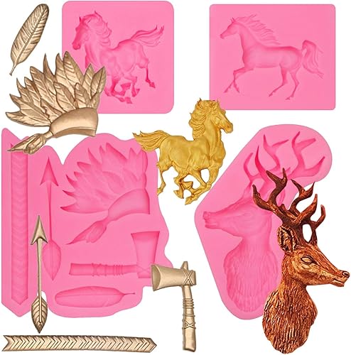 Moldes de silicona para fondant de reno, 4 paquetes de moldes de chocolate para decoración de pasteles temáticos de caballos, adornos de cupcakes,
