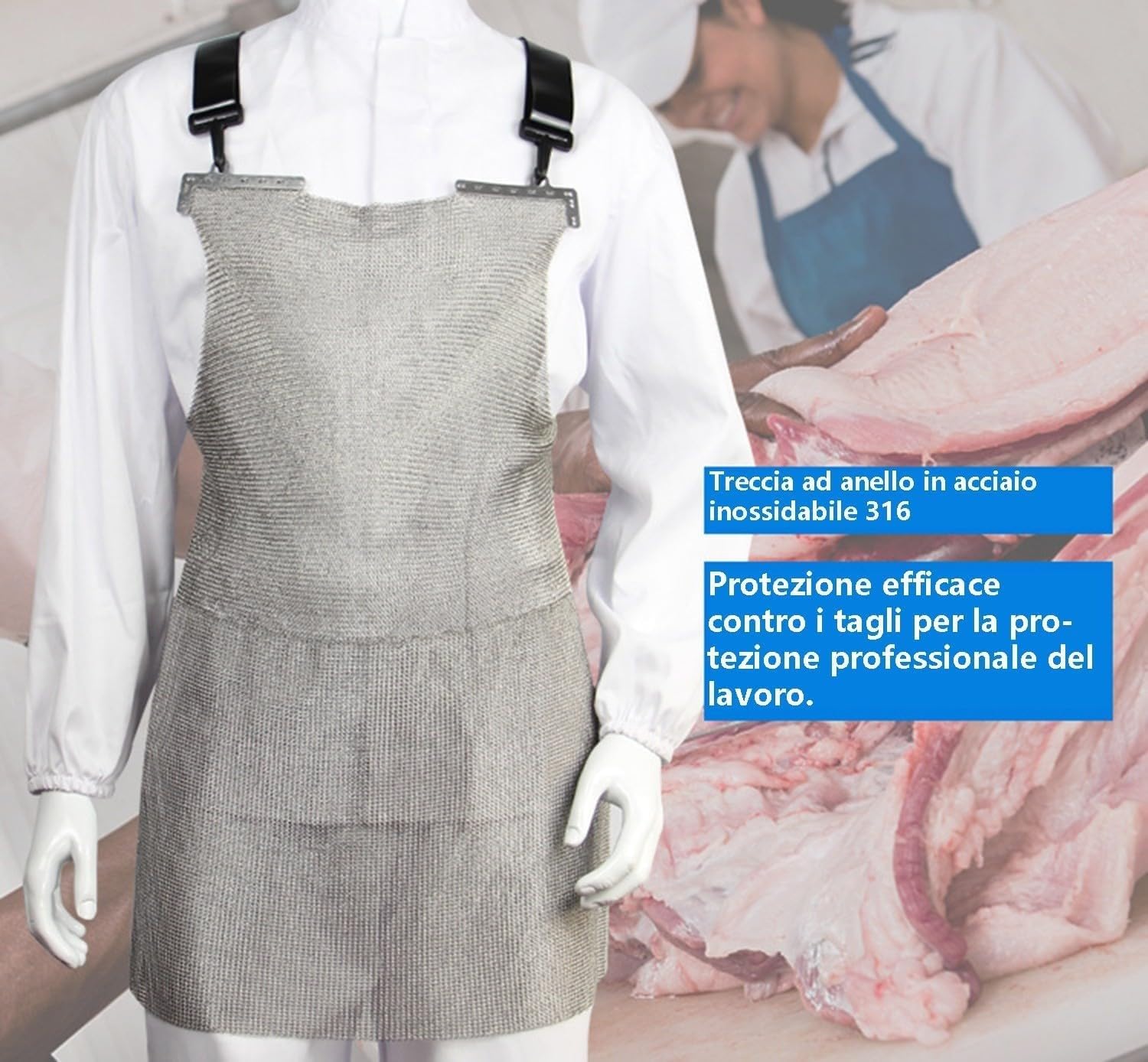 Schürze Metzger, 316 Edelstahl-Kettenhemd-Schnittschutzschürze, Sicherheits-Arbeitslatz Und Stichfeste Schürze Mit Verstellbaren Schultergurten, Sicherheits-Schürze Für Fleischerei 55x80CM