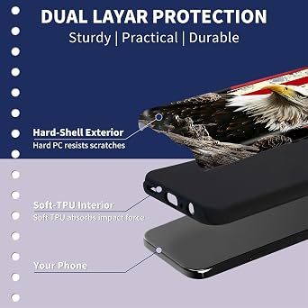 for iPhone 17 Case,Slim Dual-Layer Hybrid Cover - PC Hard Shell + Soft Silicone,Shockproof & Scratch Resistant & Anti-Yellowing,American Flag Eagle-4