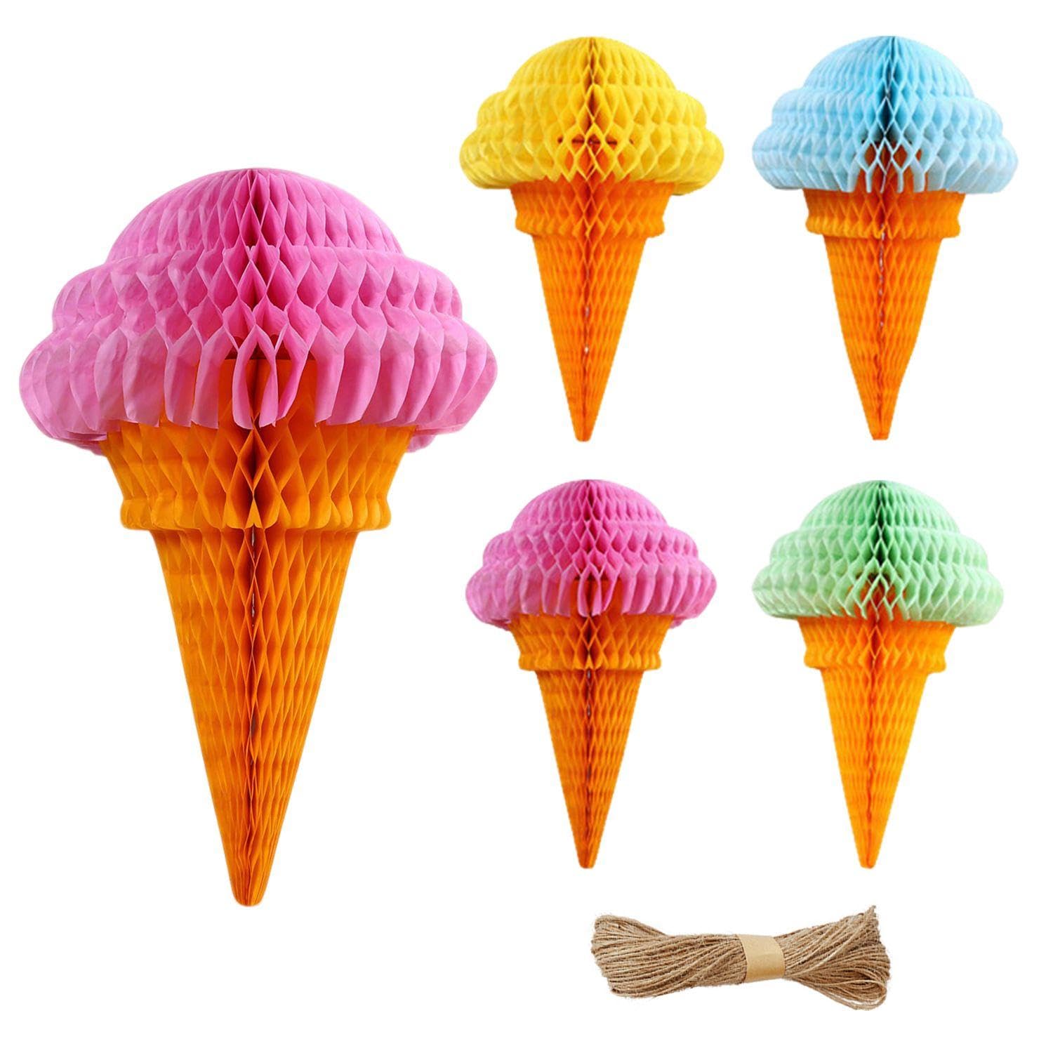 EJUFNS 5 Pieces Of Ice Cream Garland, 1 Piece Of Rope, Ice Cream Theme Decoration, Fun Scene Layout Accessories, Suitable For Weddings And Birthday Parties.