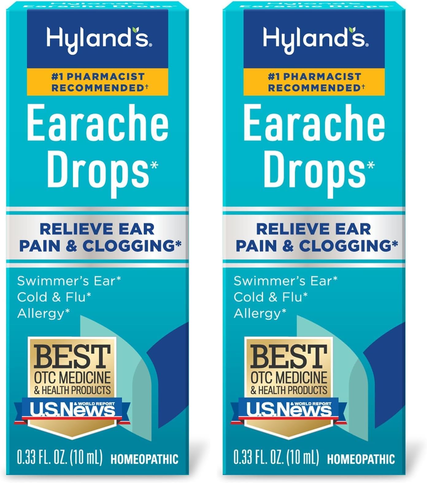 Hyland's Earache Drops, Natural Relief of Swimmer's Ear, Cold and Flu, Allergy Symptoms, Ages 4 and up, Day and Night, 0.33 Fl Oz (Pack of 2)