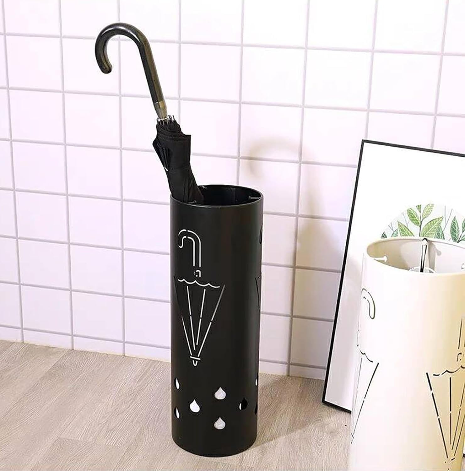 Metalowy Wolnostojący Uchwyt Na Parasol, Okrągły Z 3 Haczykami, Uchwyt Na Laskę Do Narożnego Wejścia, Kompaktowy I Oszczędzający Miejsce, Black