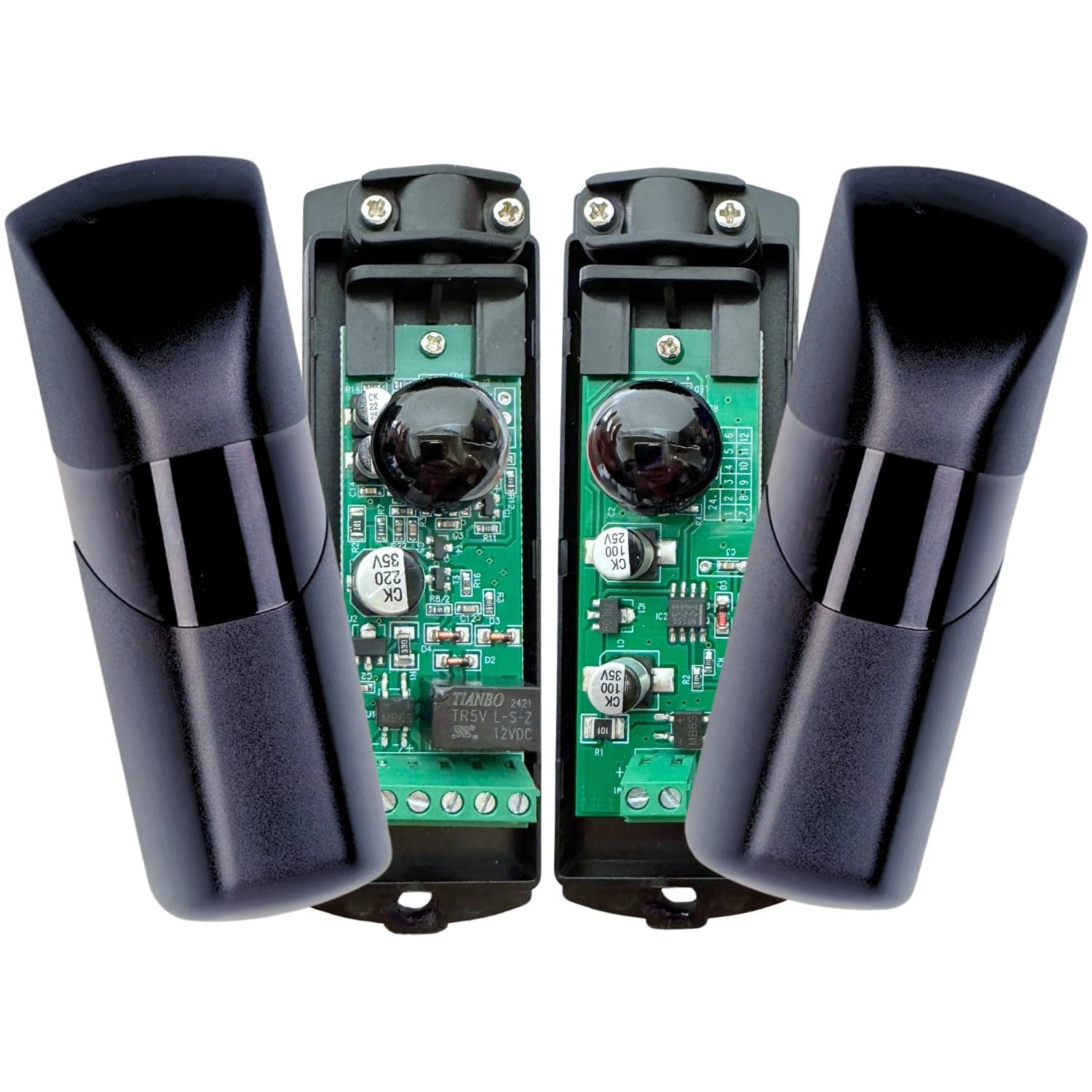 domyno Coppia di Fotocellule a Infrarossi Universali per Cancello Garage Sensore Esterno porta Automatica 12V / 24V AC DC