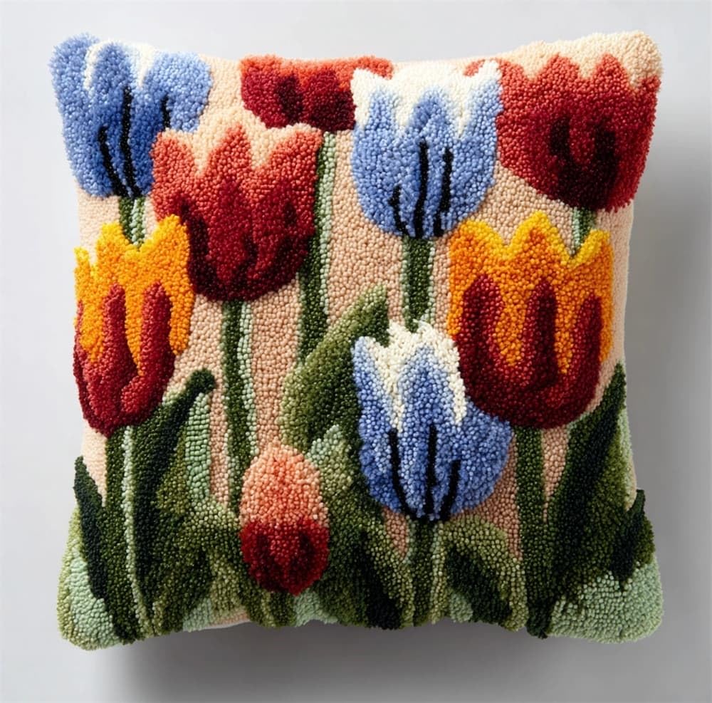 FWRTYCB Latch Hook Pillow Kits for Adults Tulips Knitting Kits Cushion
