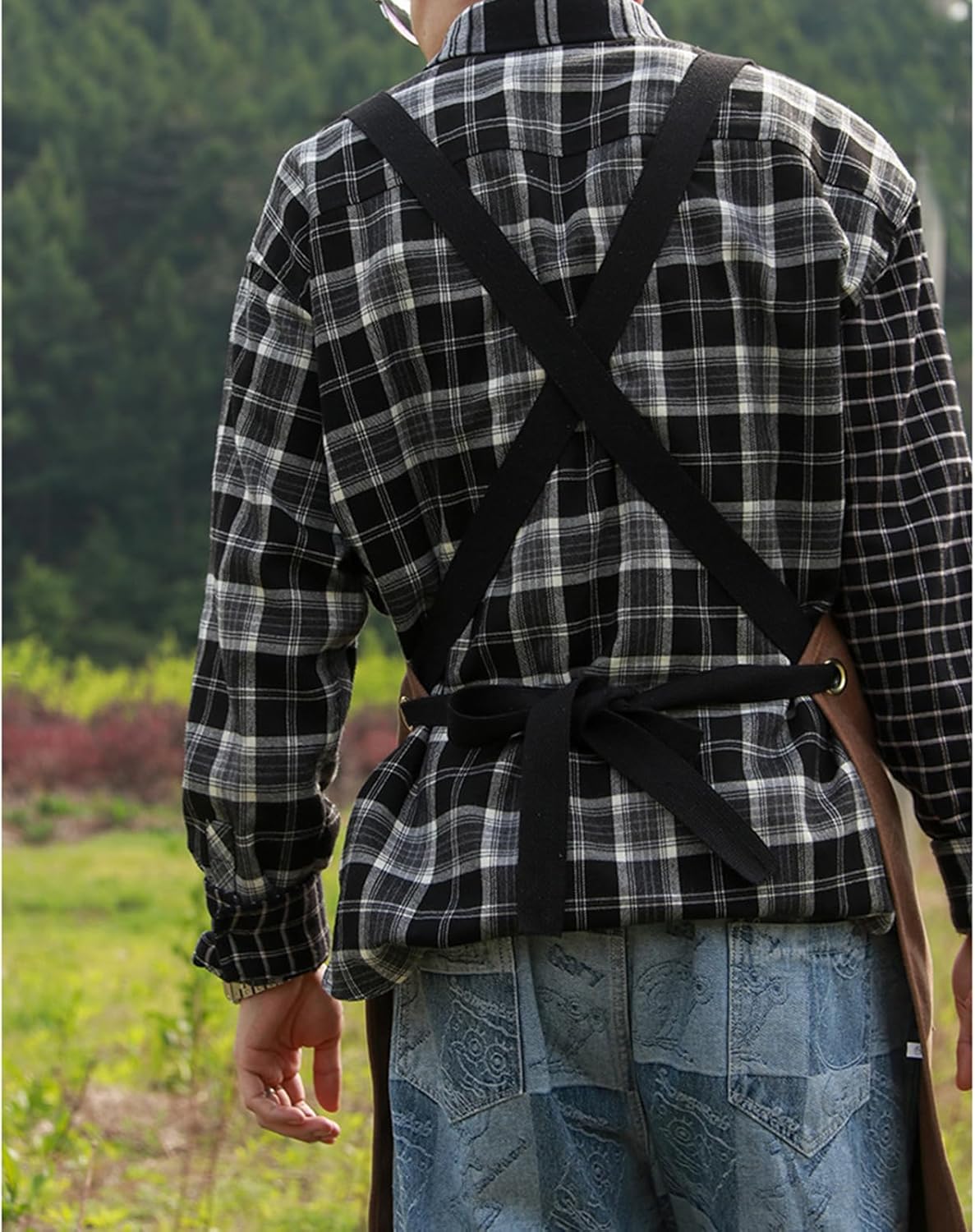 tool apron,Work Apron With Pockets, Split Leg Work Apron Heavy Duty with Pockets Canvas Cross Back Adjustable Apron For Carpenter Mechanic (Color : Gray)