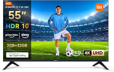 XIAOMI TV F 55, 55 Pulgadas (140 cm), 4K UHD, Smart TV, Fire OS8, Control por Voz Alexa, HDR10, MEMC,Modo Game Boost 120Hz, 2GB+32GB, Compatible con Apple AirPlay          [Clase de eficiencia energética F]