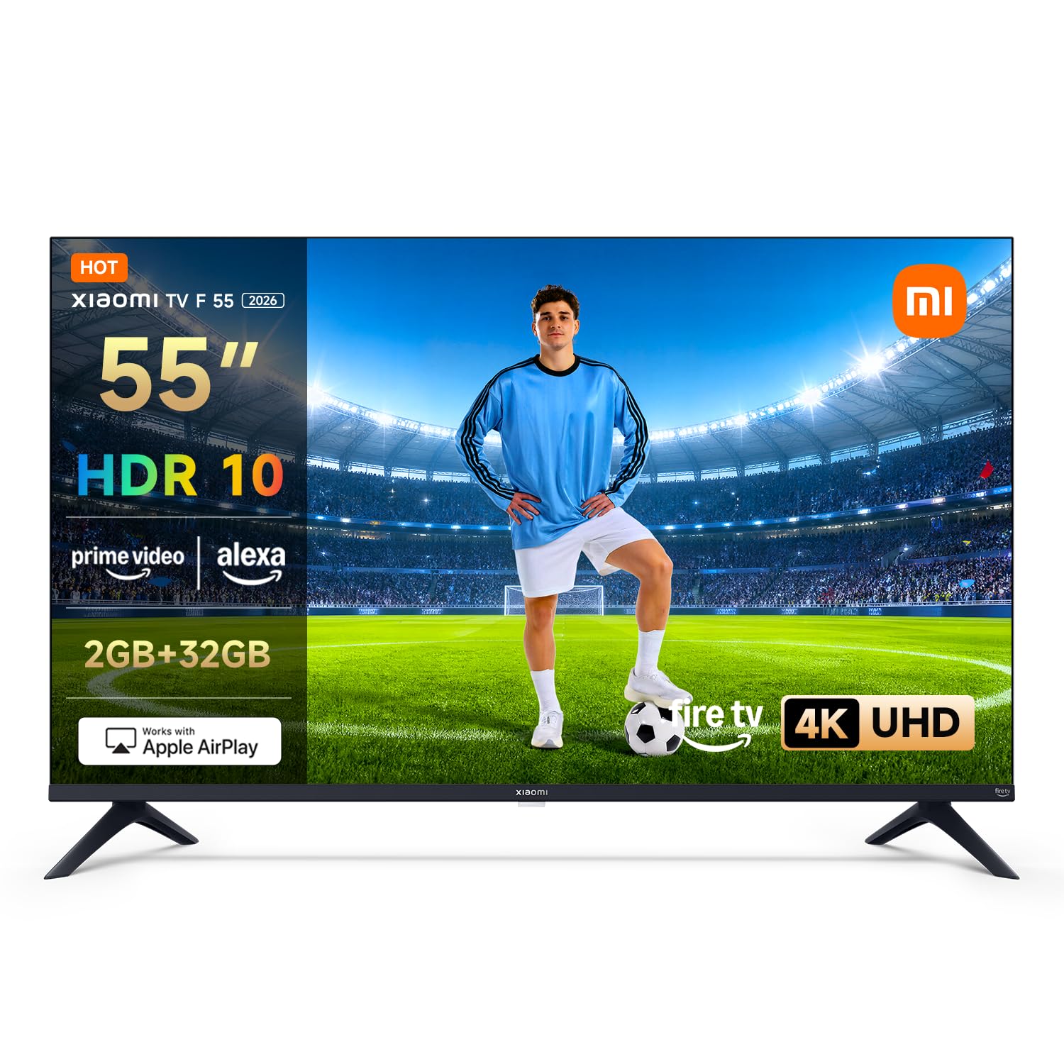 XIAOMI TV F 55, 140 cm (55 Pouces), 4K UHD, Smart TV, Fire TV, Contrôle Vocal Alexa, HDR10, MEMC, 60Hz avec 120Hz Game Boost Mode, 2Go+​32Go, Compatible avec AirPlay