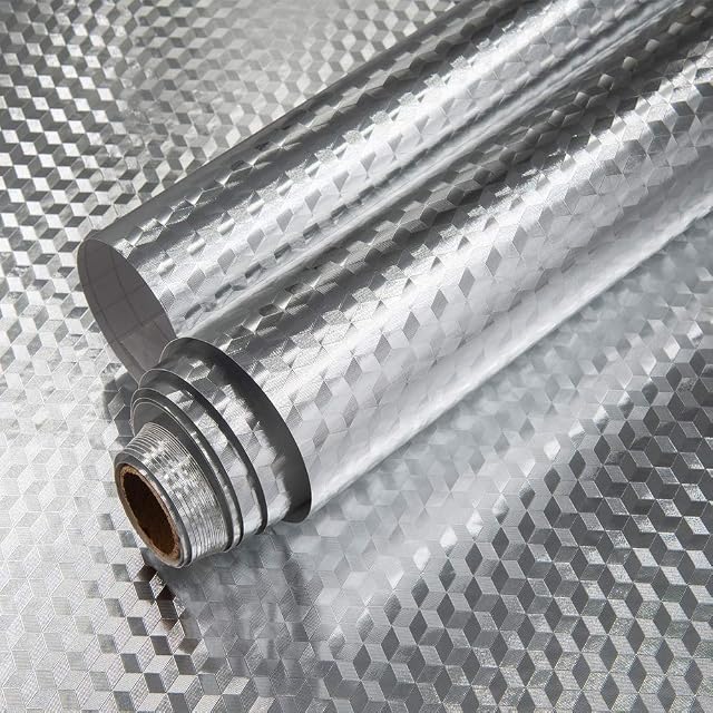 Oil Proof Sticker Self adhesive Wallpaper Aluminum Silver Foil 40cm X 300cm Peel and Stick Waterproof for Kitchen Drawer Liners Shelf Liner Cupboard Backsplash