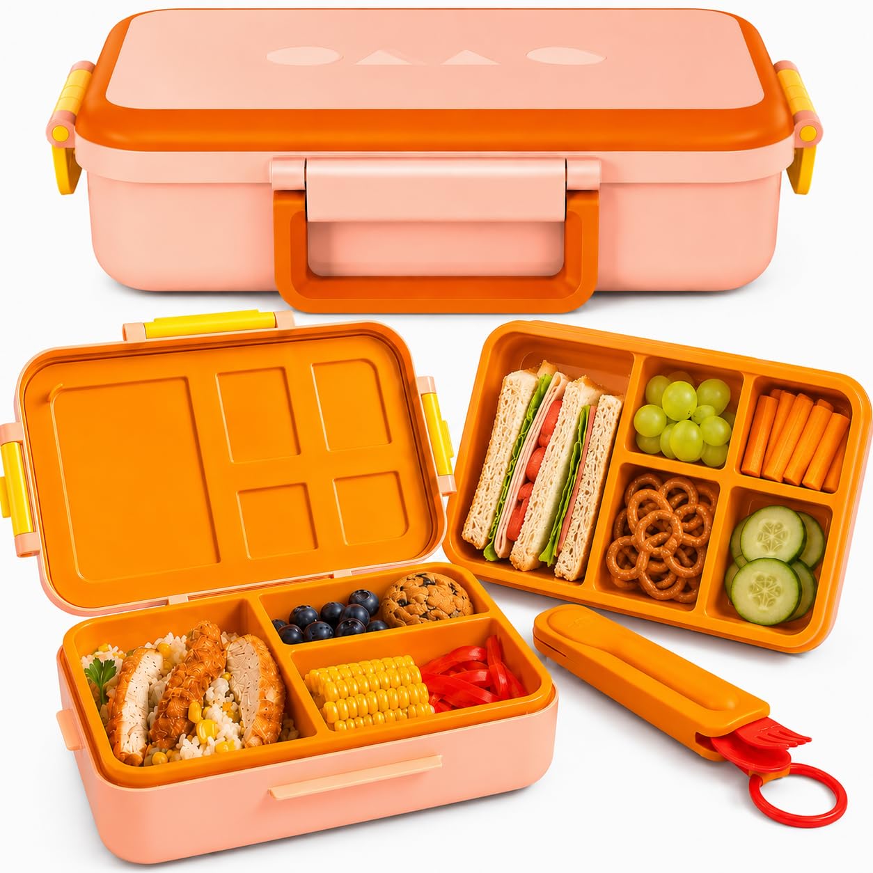 ovve Bento Box for Kids &amp; Cutlery Set – Leakproof Kids Lunch Box, Interchangeable Inserts, BPA-Free, Dishwasher Safe Lunch Containers for School, Preschool, Toddler (Orange)