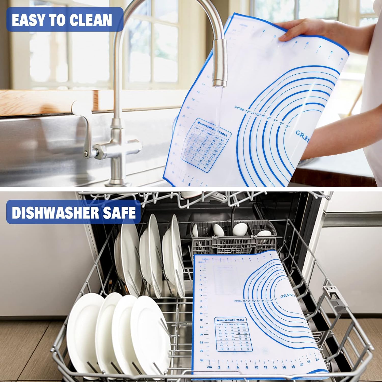 Large Silicone Pastry Mat Extra Thick Non Stick Baking Mat with Measurement Fondant Mat, Counter Mat, Dough Rolling Mat, Oven Liner, Pie Crust Mat (XXL-24''(W)*32''(L), 2#Blue)
