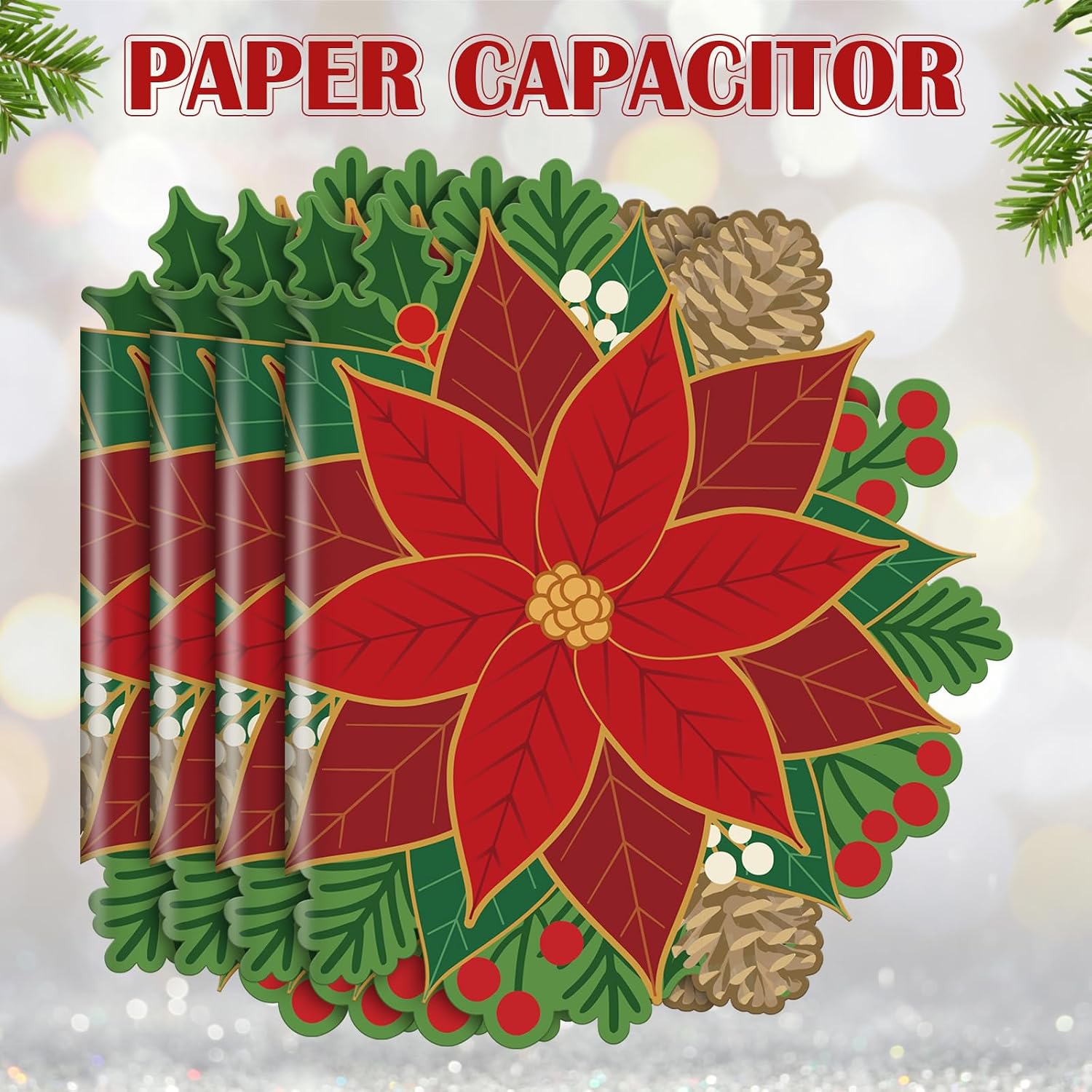 50 Pcs Christmas Disposable Place Mats Bulk 13 Inch Poinsettia Flower Placemats Red and Green Christmas Paper Table Mats Holiday Dinner Table Decor for Home and Kitchen