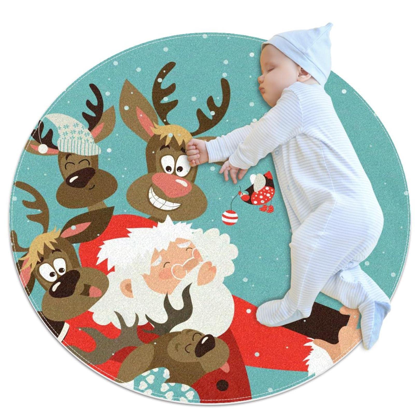 Tapis Rond Noël isolant et lavable anti-glisse pour salon et chambre
