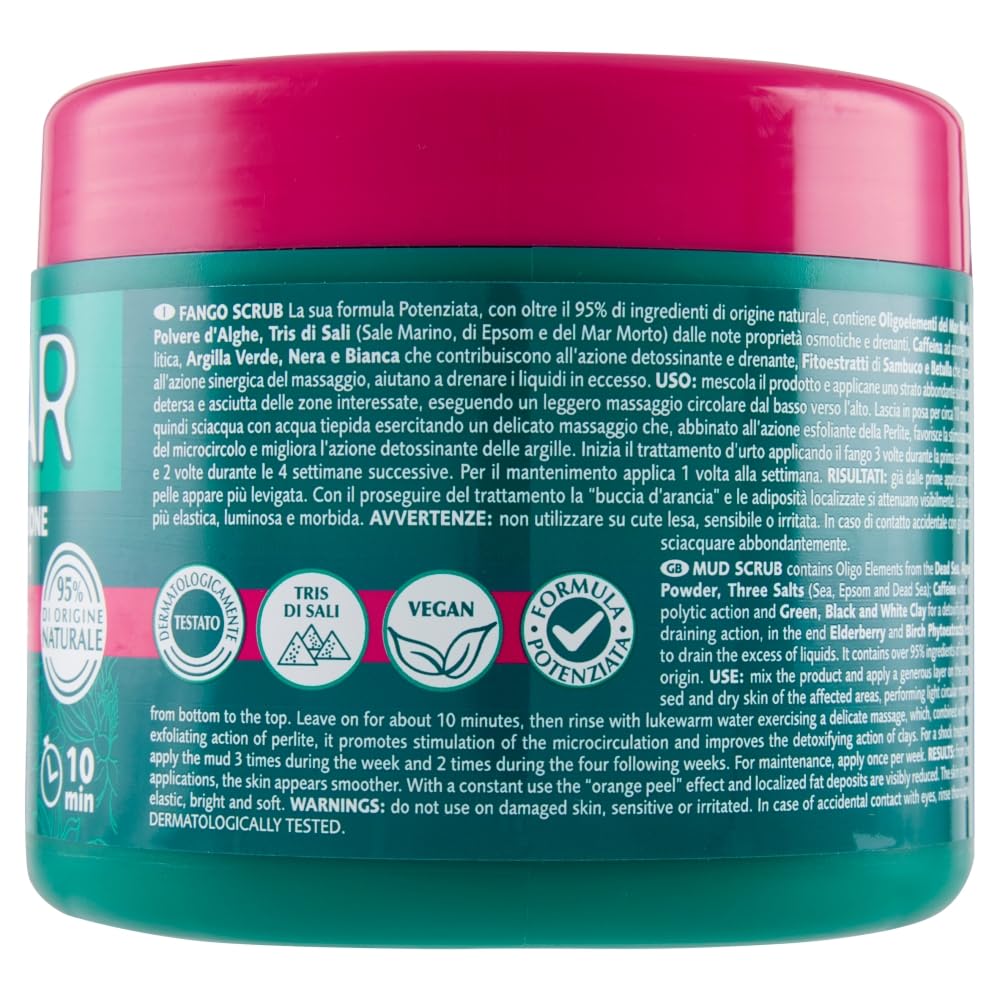 GEOMAR | Fango Scrub, Azione 2 in 1, Riducente e Levigante Contro gli Inestetismi della Cellulite, 95% di Origine Naturale, Tris Di Sali (Sale Marino, di Epsom e del Mar Morto), Made in Italy, 600 g