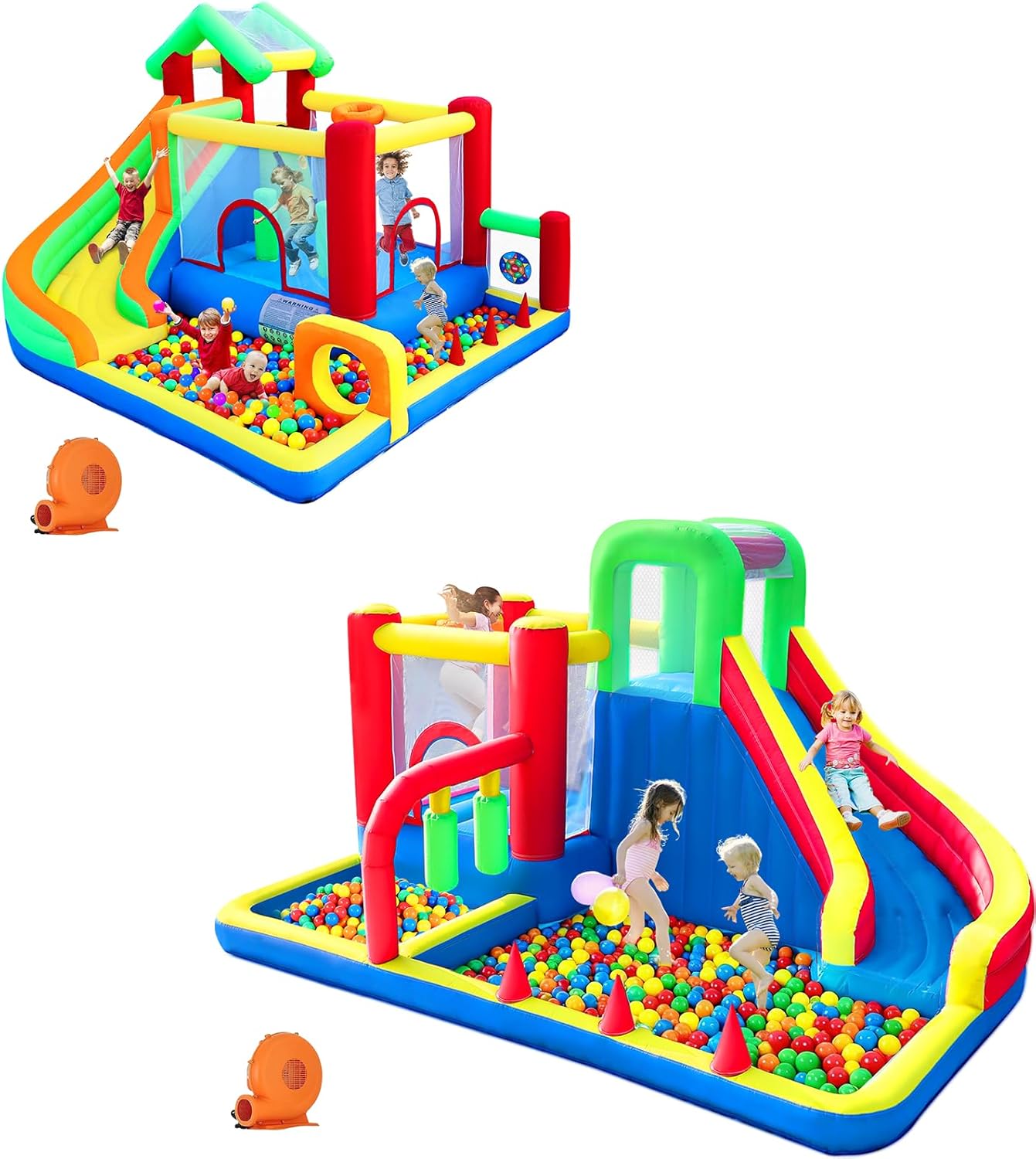 Bounce House, Inflatable Bounce Castle with Circular Obstacle and Boxing Bags