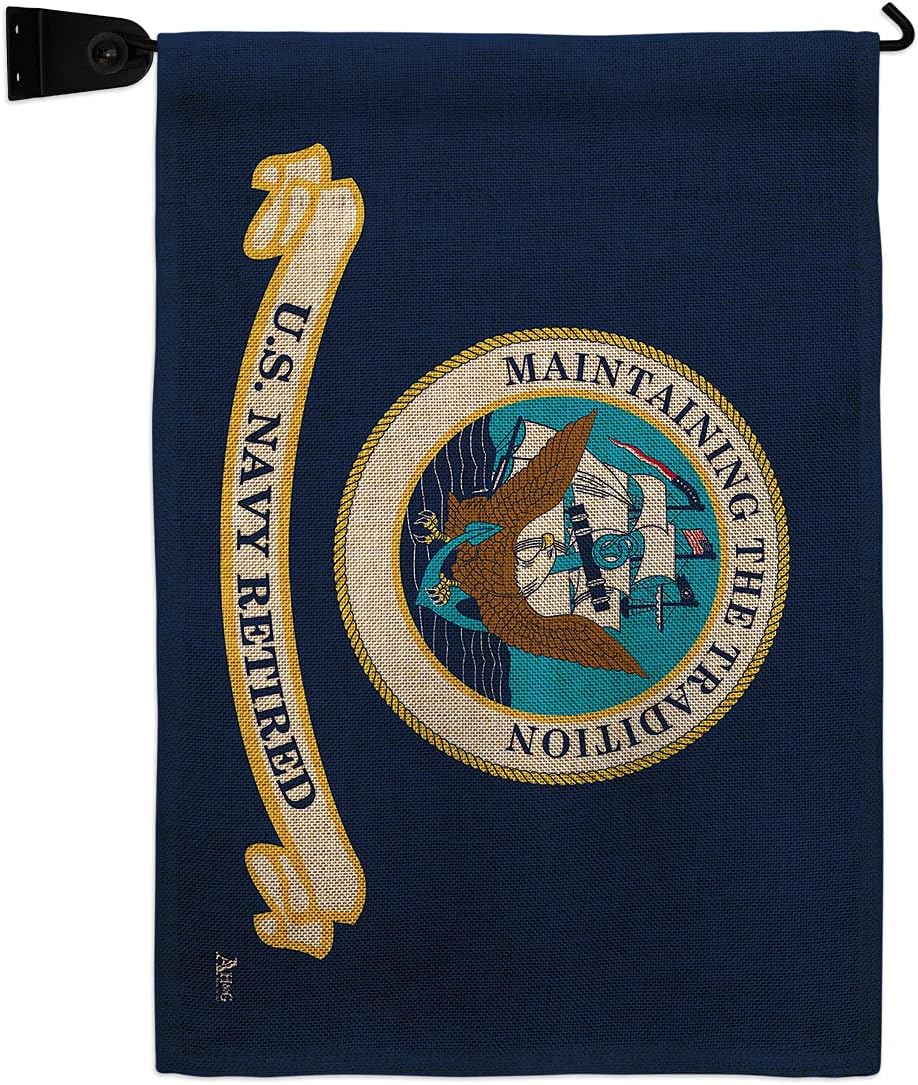 Navy Retired Garden Flag Armed Forces USN Seabee United State American Military Veteran Retire Official Small Decorative Gift Yard House Banner Double-Sided Made In USA 13 X 18.5