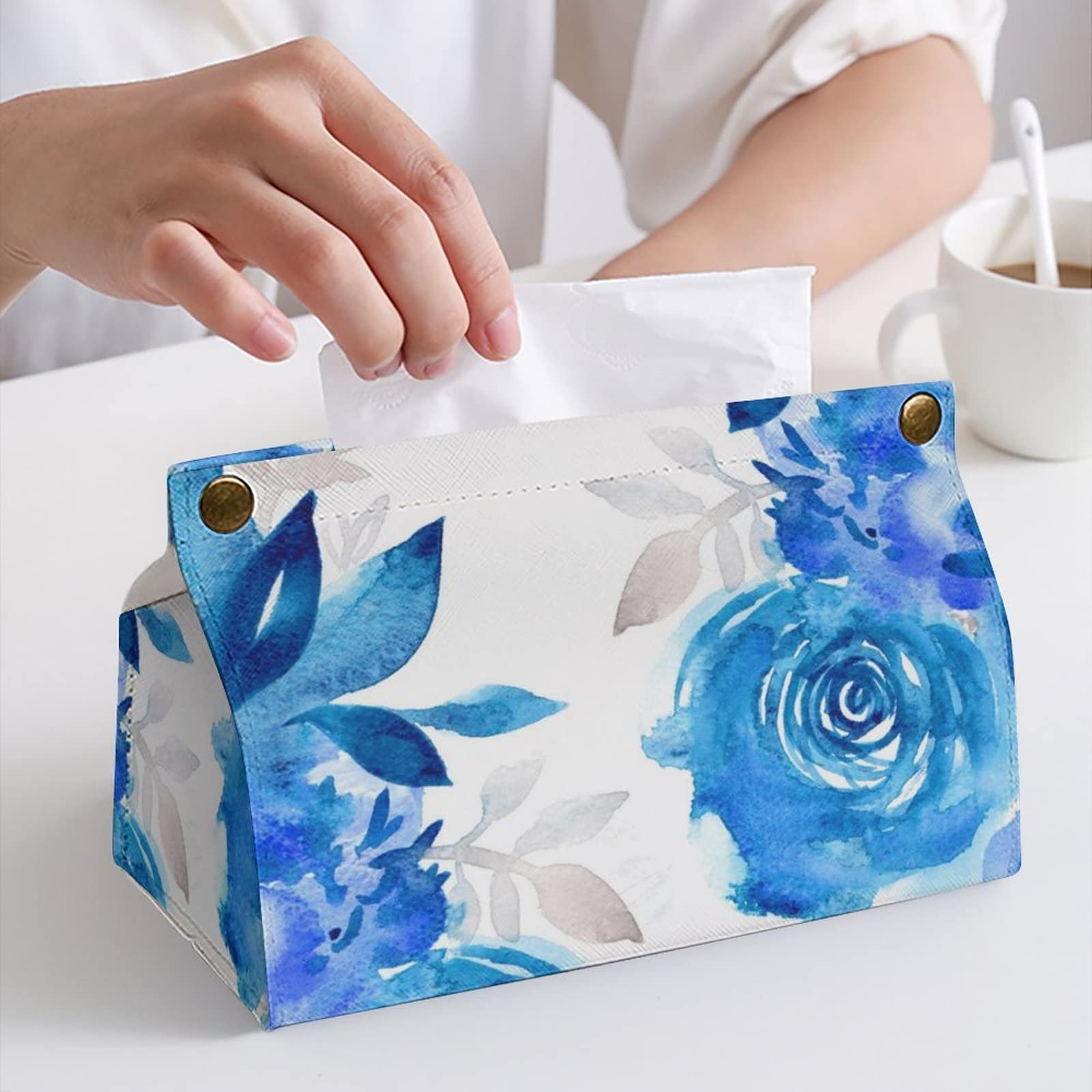 Amazon｜ティッシュケース ティッシュカバー ブルー ローズ 水彩