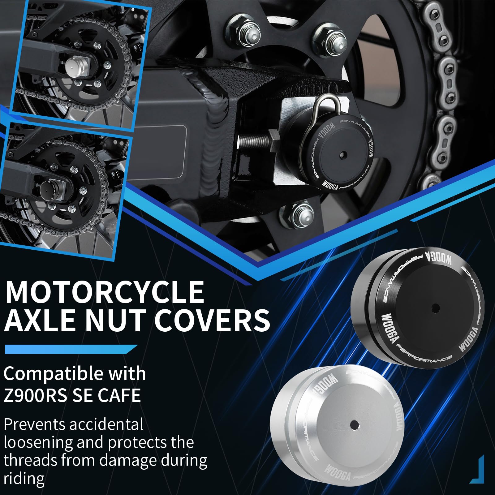 Cache-écrous d'essieu arrière de moto compatibles avec Ka&wa&sa&ki Z900RS SE CAFE Z900 RS 2018-2024 Capuchons de protection d'écrou d'essieu en aluminium CNC Z 900 RS (Noir)