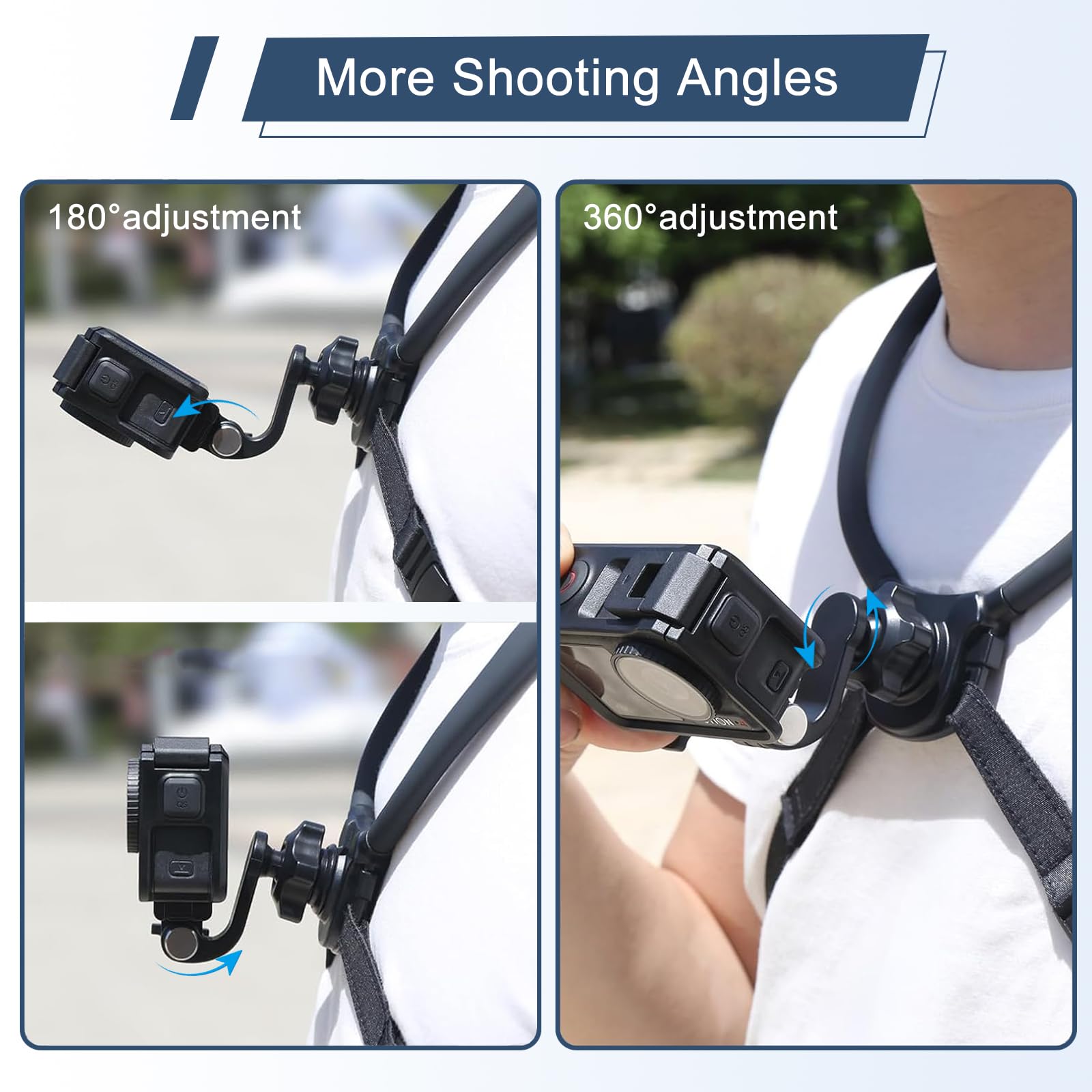 UNSTINCER 360° drehbarer Halshalterung mit Brustgurt + Doppelklemme Action Kamera Halterung mit 119 cm Selfie Stick Bundle