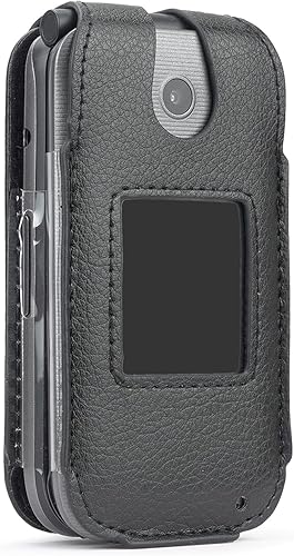 Miniatura 2 de Funda para Coolpad Belleza Flip Phone, Nakedcellphone [cuero vegano negro] funda con [protección de pantalla integrada] y clip de cinturón de metal