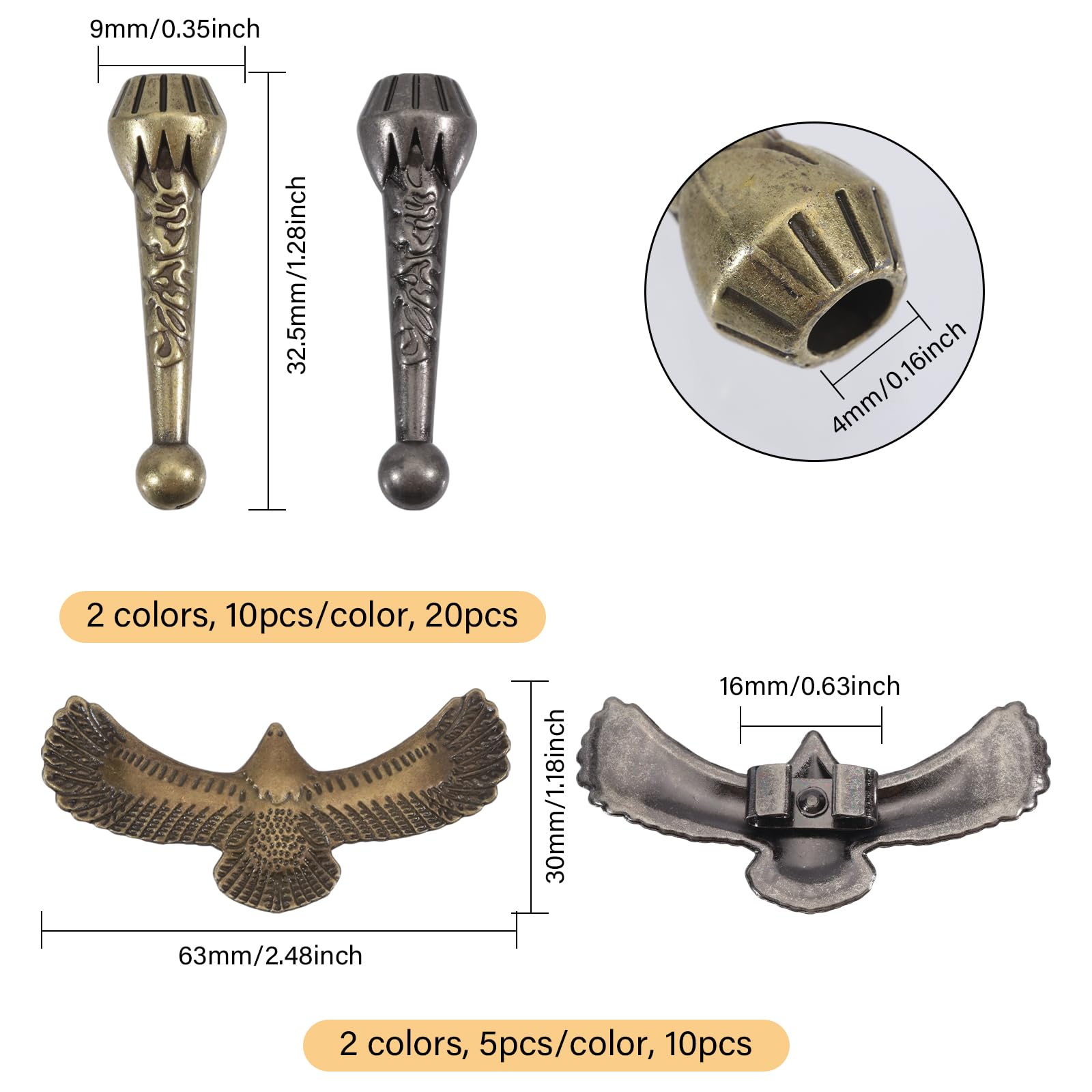 CHGCRAFT 10 Sets 2 Color Bolo Tie Making Kit 20 Pcs Bolo Tie Tips 10 Pcs Bolo Tie Slides Clasps Alloy Bolo Tie Buckle Accessories for Bolo Tie Making for Clothes DIY Crafts Making Findings