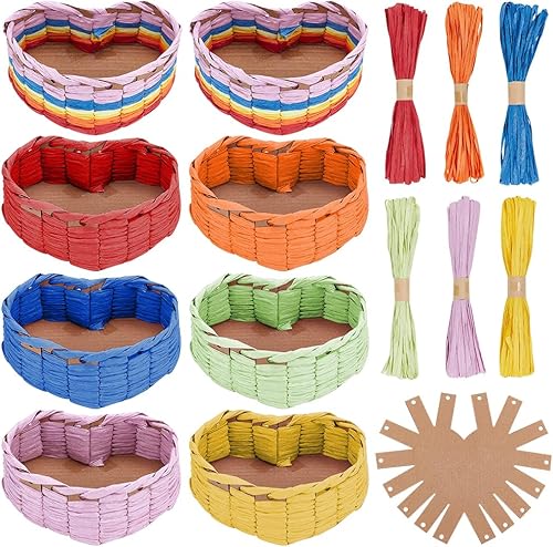 FREEBLOSS Juego de 8 cestas de estilo corazón, kit de costura introductoria para principiantes, cuenco tejido creativo adecuado para proyectos de