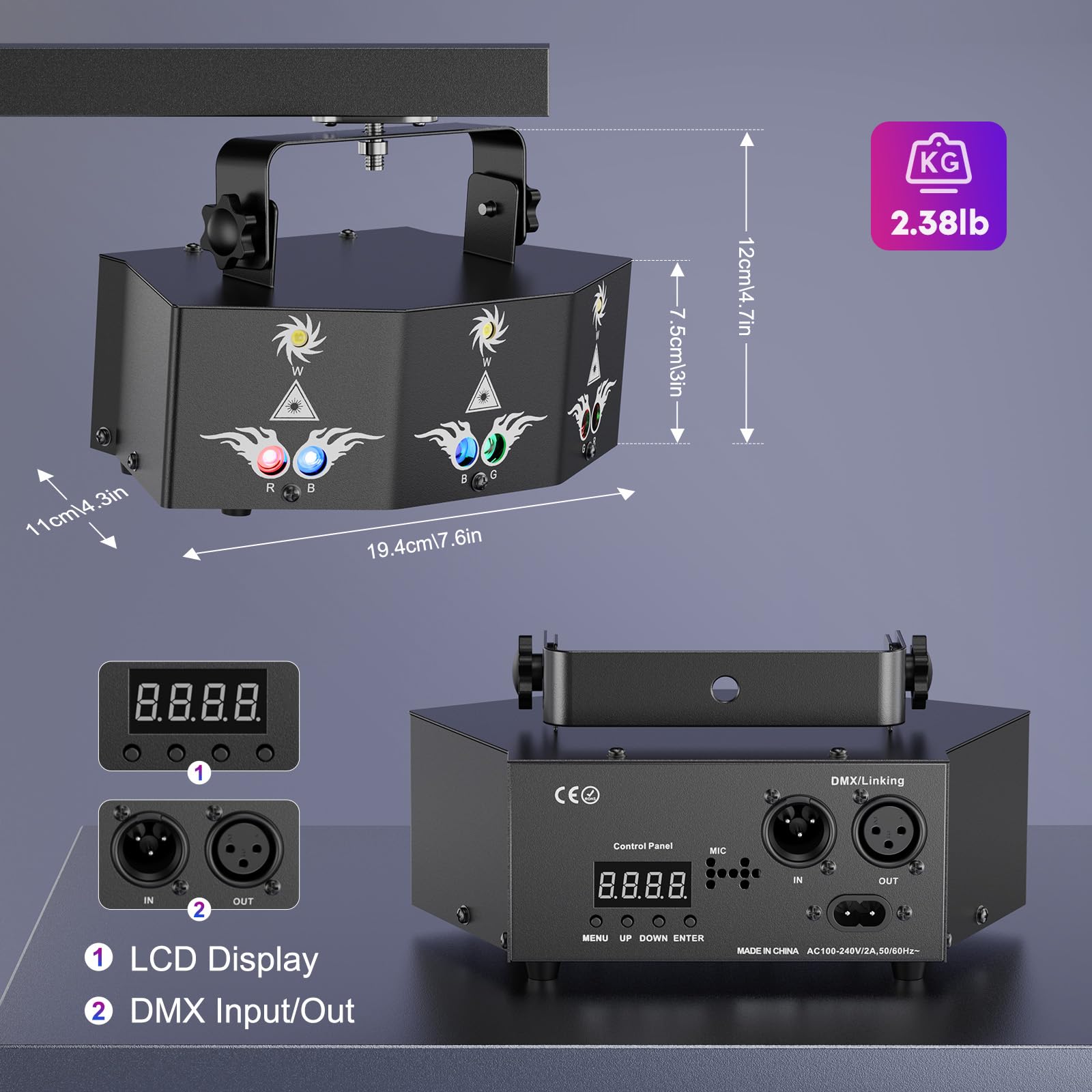Luce da discoteca, lente DMX 9 LED RGB luce da festa proiettore Dj effetto luce stroboscopica con attivazione del suono per feste in casa karaoke bar di nozze di compleanno
